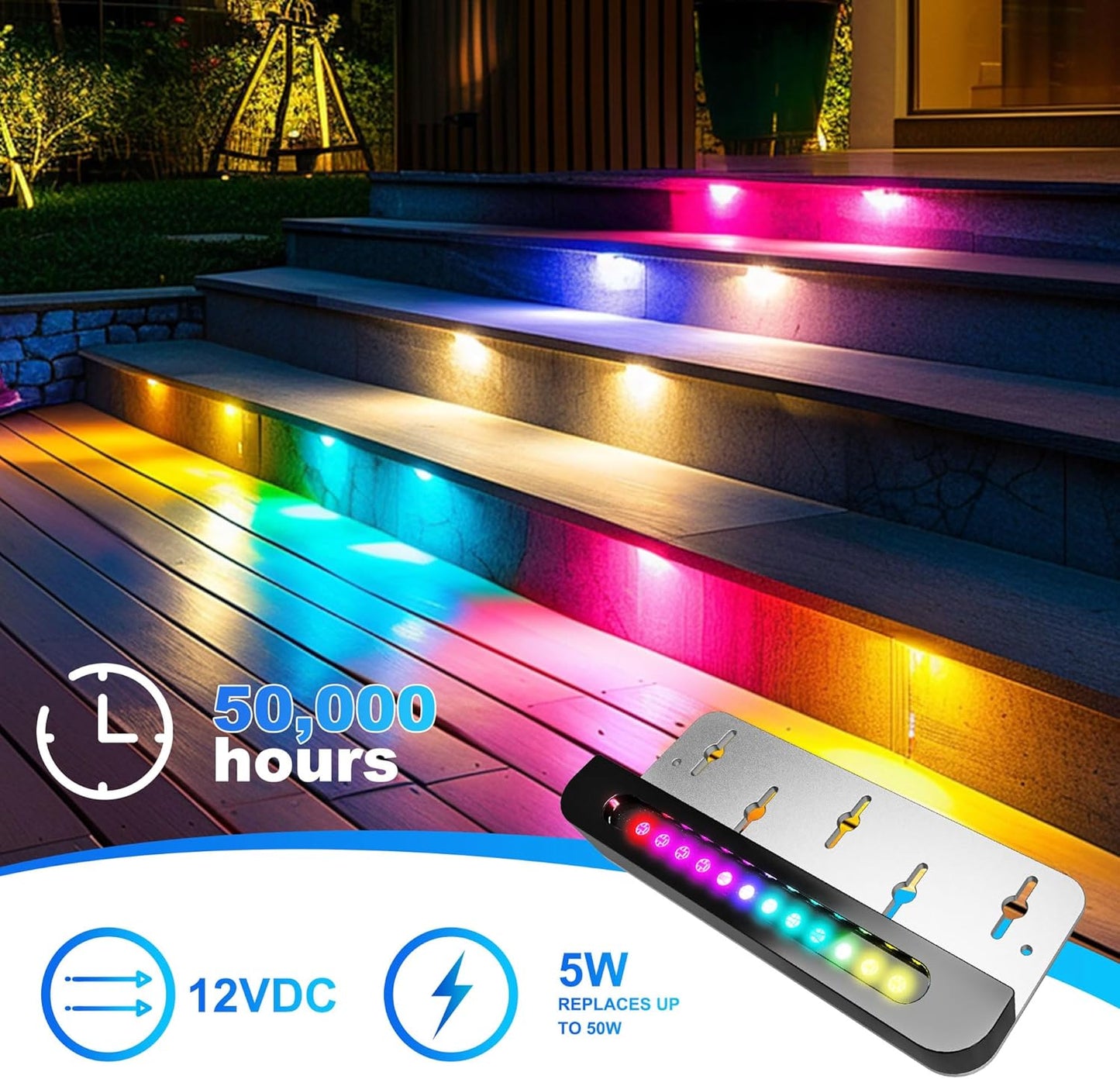 8PCS 7 inch RGB LED Hardscape Lighting, Retaining Wall Lights RGB Color Changing & Warm White, Low Voltage LED Landscape Lights Paver Lights