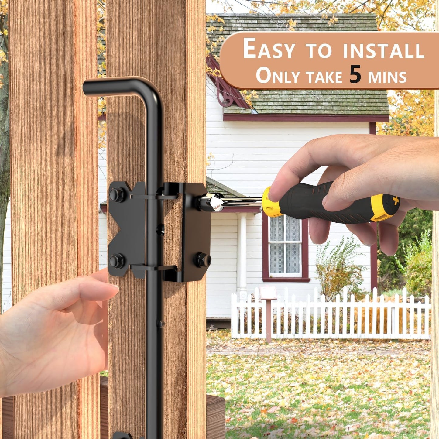 JZVXX Self Closing Fence Gate Hinges, Latch, and 24' Gate Cane Bolt - Easy to Install, Sturdy and Durable - Black Plastic Spraying - Safe and