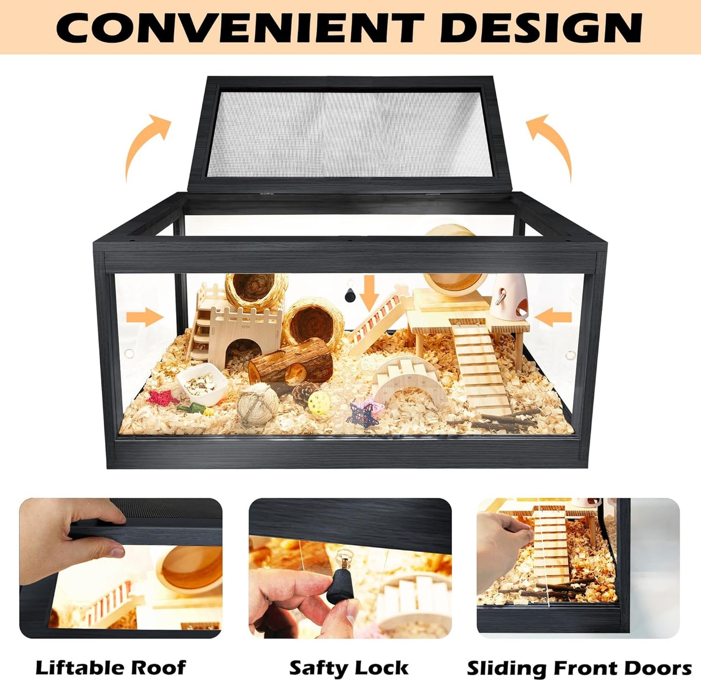 Prolee Hamster Cage Wooden 32 Inch Mice and Rat Habitat Openable Top with Acrylic Sheets Solid Built with Lock Design, Bl