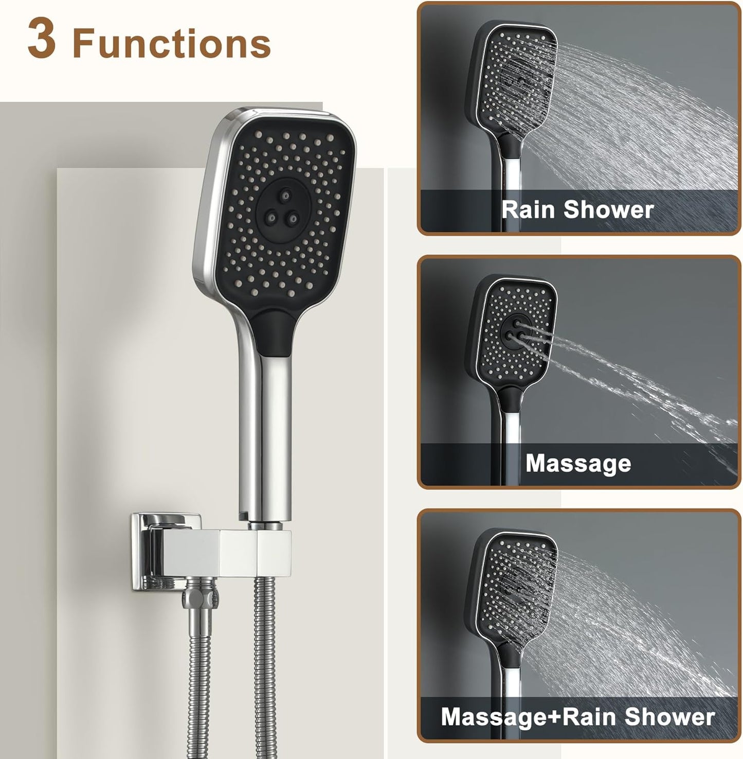 Thermostatic Shower System with 6 Body Jets, 12 Inch Wall Mount 3 Function Rain Shower with Handheld Spray Brass Shower Faucet Set Full Body Luxury