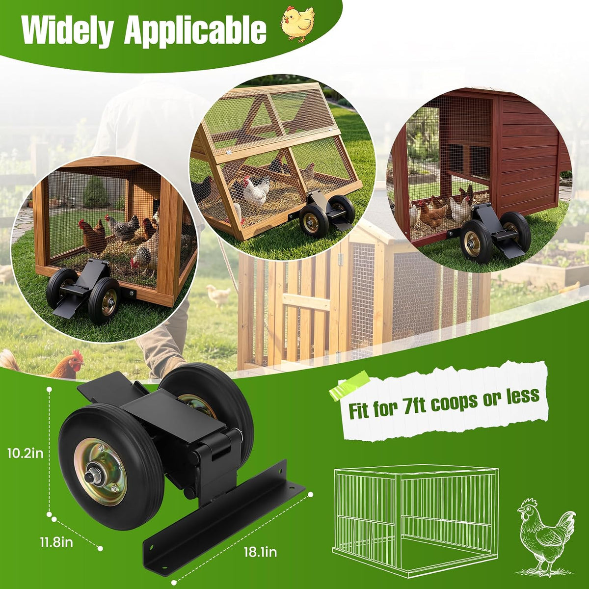 Chicken Coop Wheel Kit, Heavy Duty Chicken Tractor Wheels with Lift System