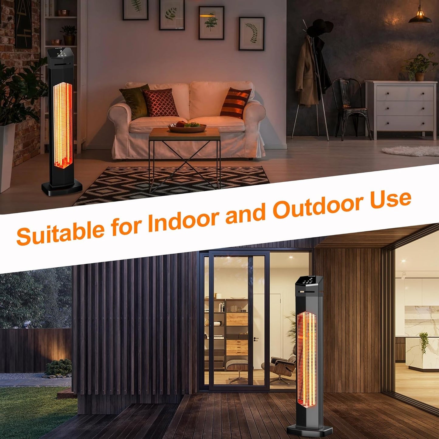 Patio Heater for Outdoor Use, 1500W Electric Space Heater Indoor, Portable Infrared Heater with Remote, 12H Timer, Waterproof, Tower Heater for Room,