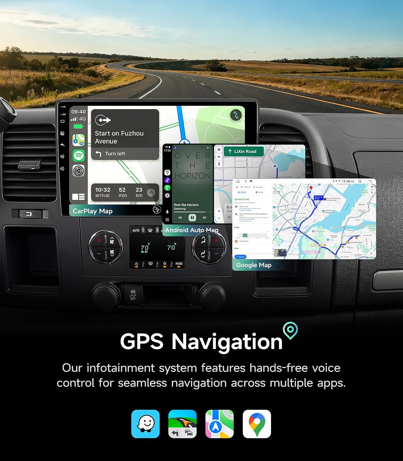 Car Radio Stereo for Chevy Silverado GMC Sierra 07-13, CarPlay Android Auto | 10.2-inch IPS HD touchscreen, 64G storage, 5G WiFi GPS, Bluetooth FM AM SWC, plug-and-play, 1080P backup camera