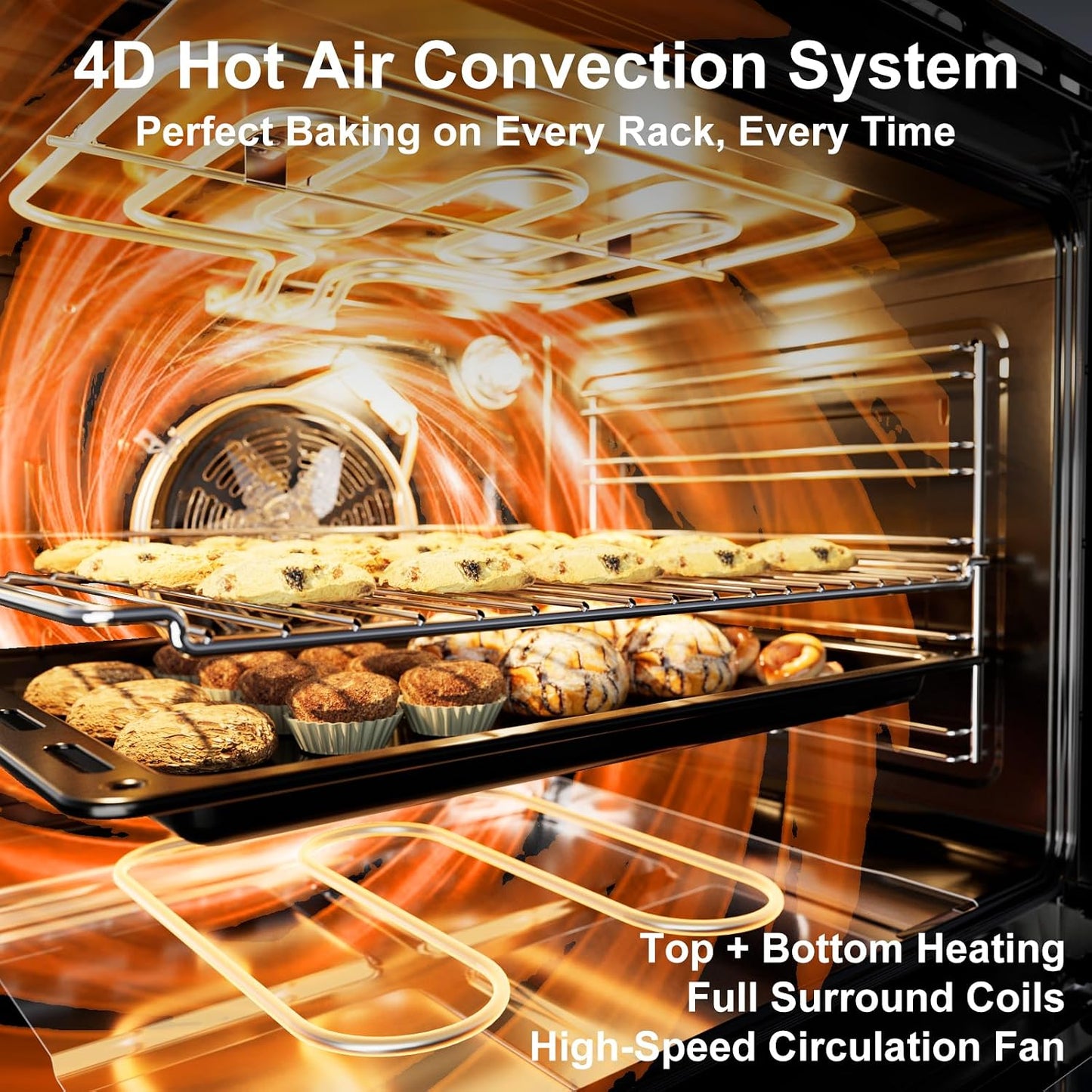 24 inch Built-in Electric Wall Oven, Stainless Steel | 2.5 Cu.ft Convection, 4D Hot Air & 9 Cooking Modes, 3 Knob Control, 3-Layer Tempered Glass Door, Secure Shipping Design