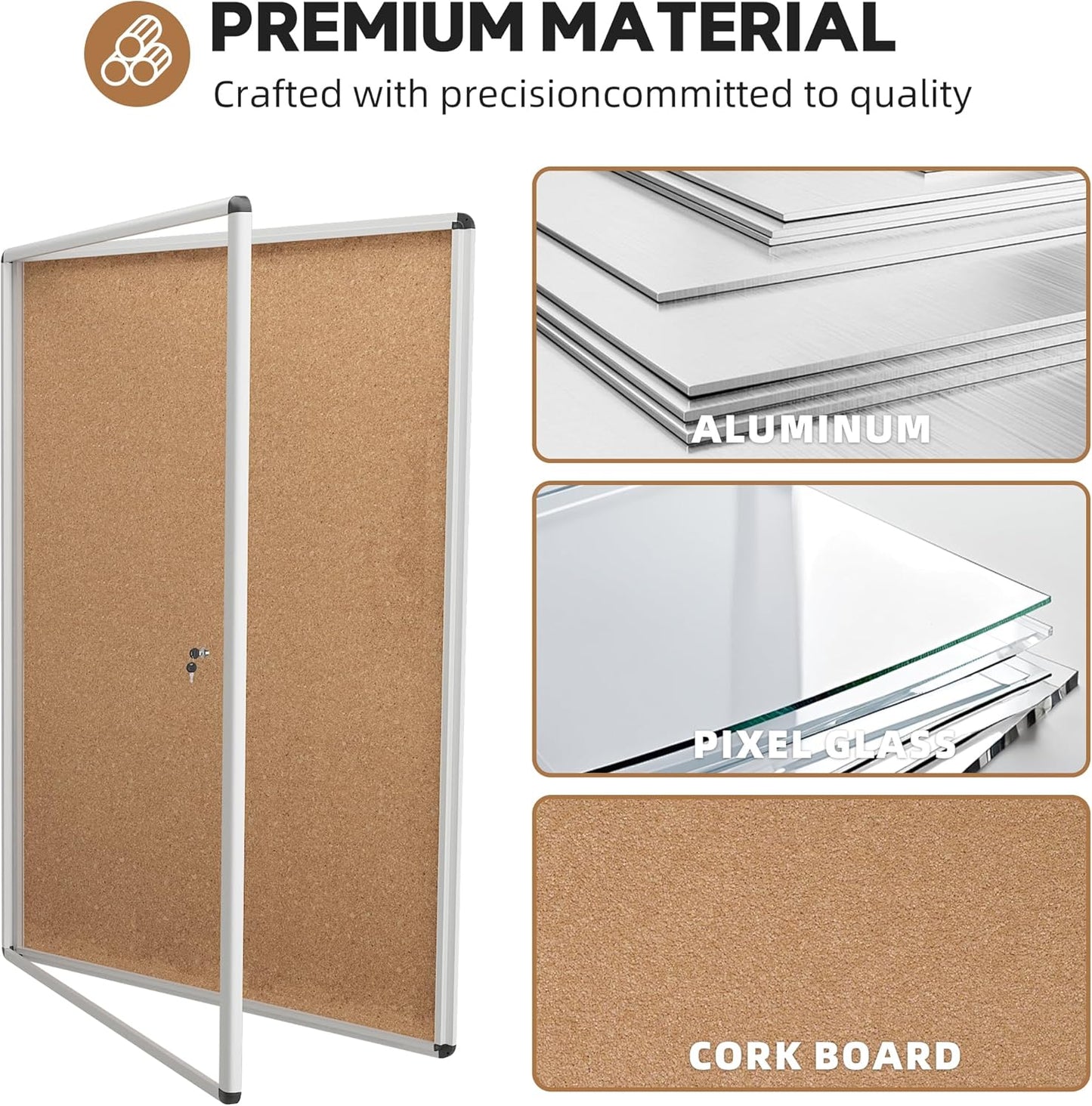 INNOVART 38”x28” Enclosed Bulletin Board, Weatherproof Outdoor Enclosed Cork Board with Swing-Open Locking Door, Aluminum Frame Wall Mounted Display Case for Home, School, Office, Commercial