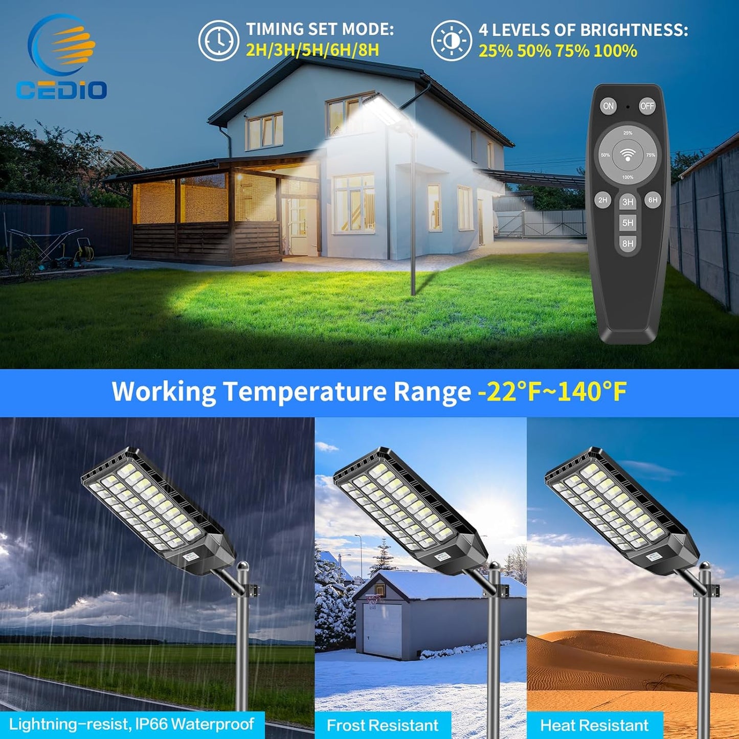 6000W Solar Street Lights Outdoor Waterproof, Solar Parking Lot Lights 420000 Lumens LED Commercial Grade Solar