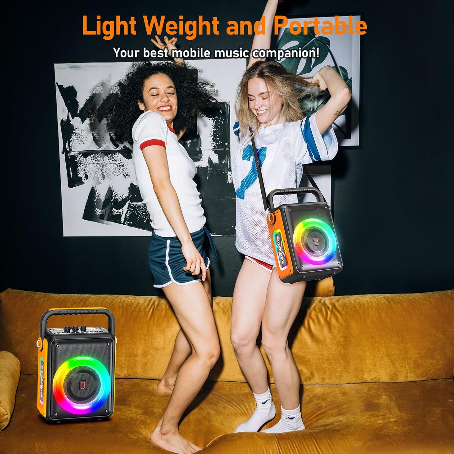 PPMIC Karaoke Machine for Adults and Kids, Portable Outdoor Bluetooth Speaker with 2 Wireless Microphones Supports DJ Ligh