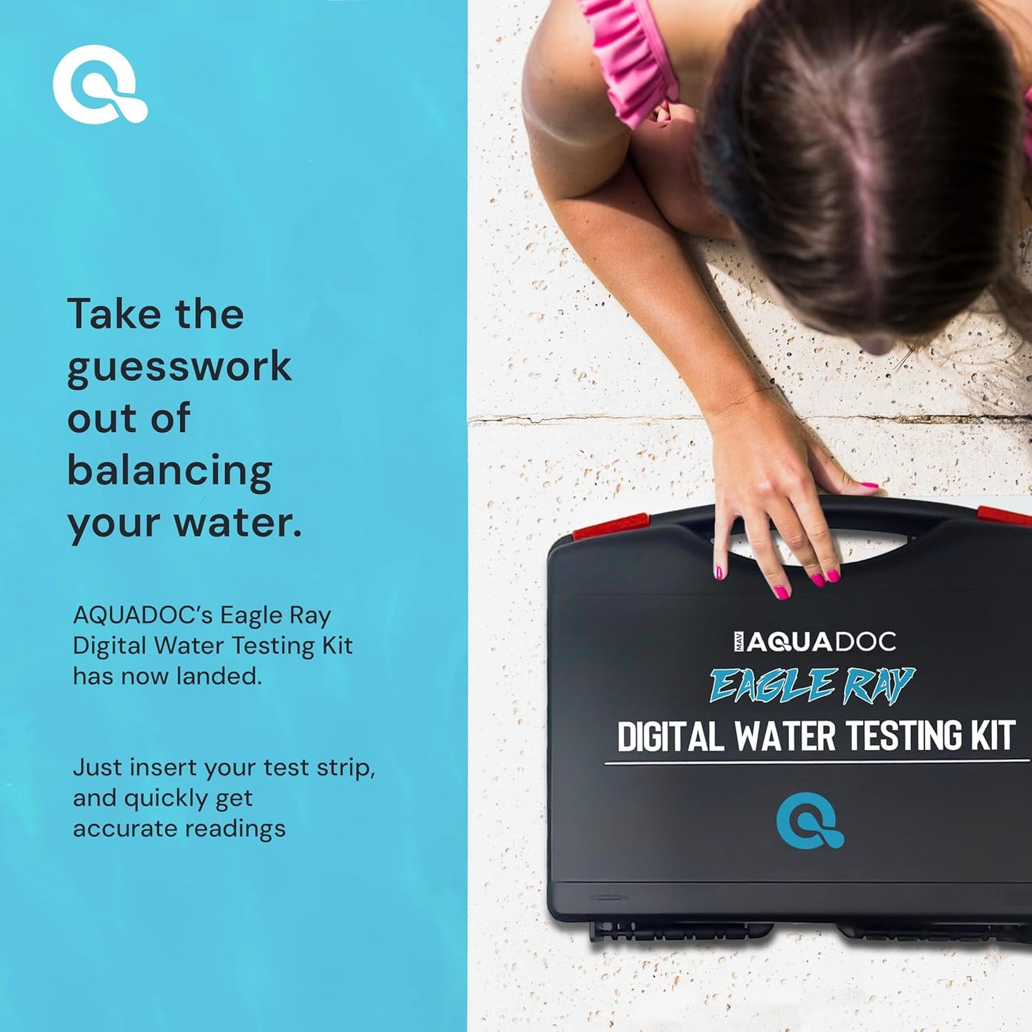 Digital Water Testing Kit - Digital Hot Tub Water Tester for Pool - Digital Chlorine Tester for Pool by AquaDoc with Water Analyzer and Test Strips