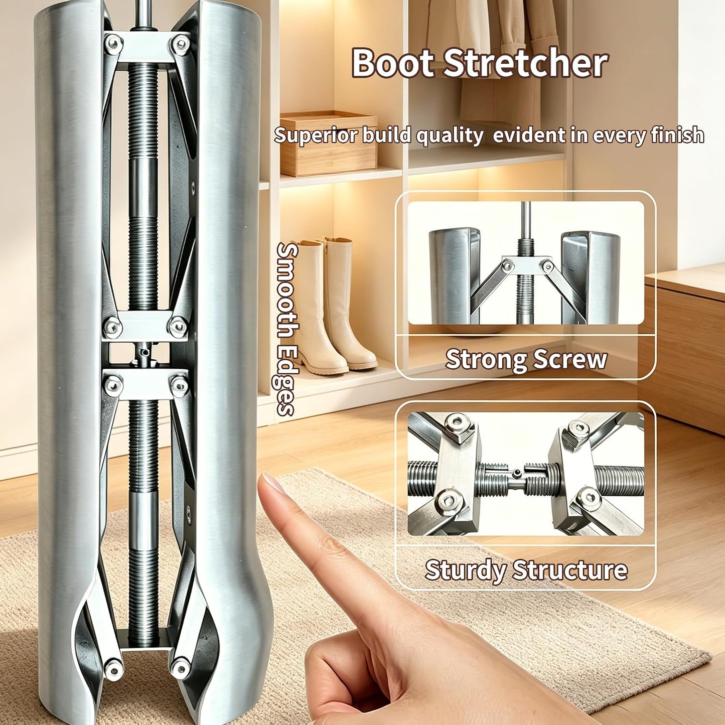 Professional Cast Aluminum Combination Boot Instep & Shaft Stretcher, Adjustable.Expander, Unisex Tool Relieves Tightness on Ankle, Calf & Lower Leg, Fits Most Tall Leather Boots