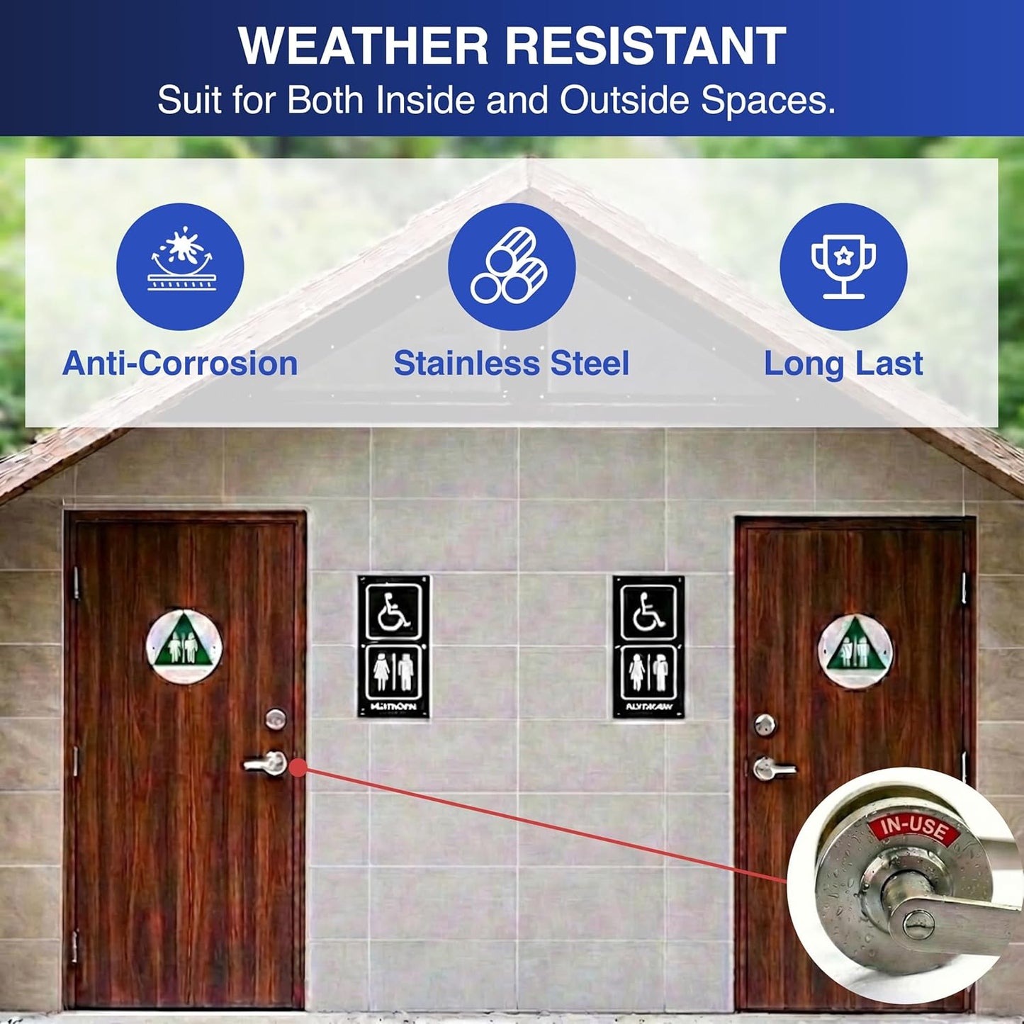2Kits Large Commercial Door Handle for Restroom, Vacant Occupied Bathroom Lock, Privacy Occupied Door Handle for Public & Industrial Buildings|Office|Gym|Bars （Large 90mm）