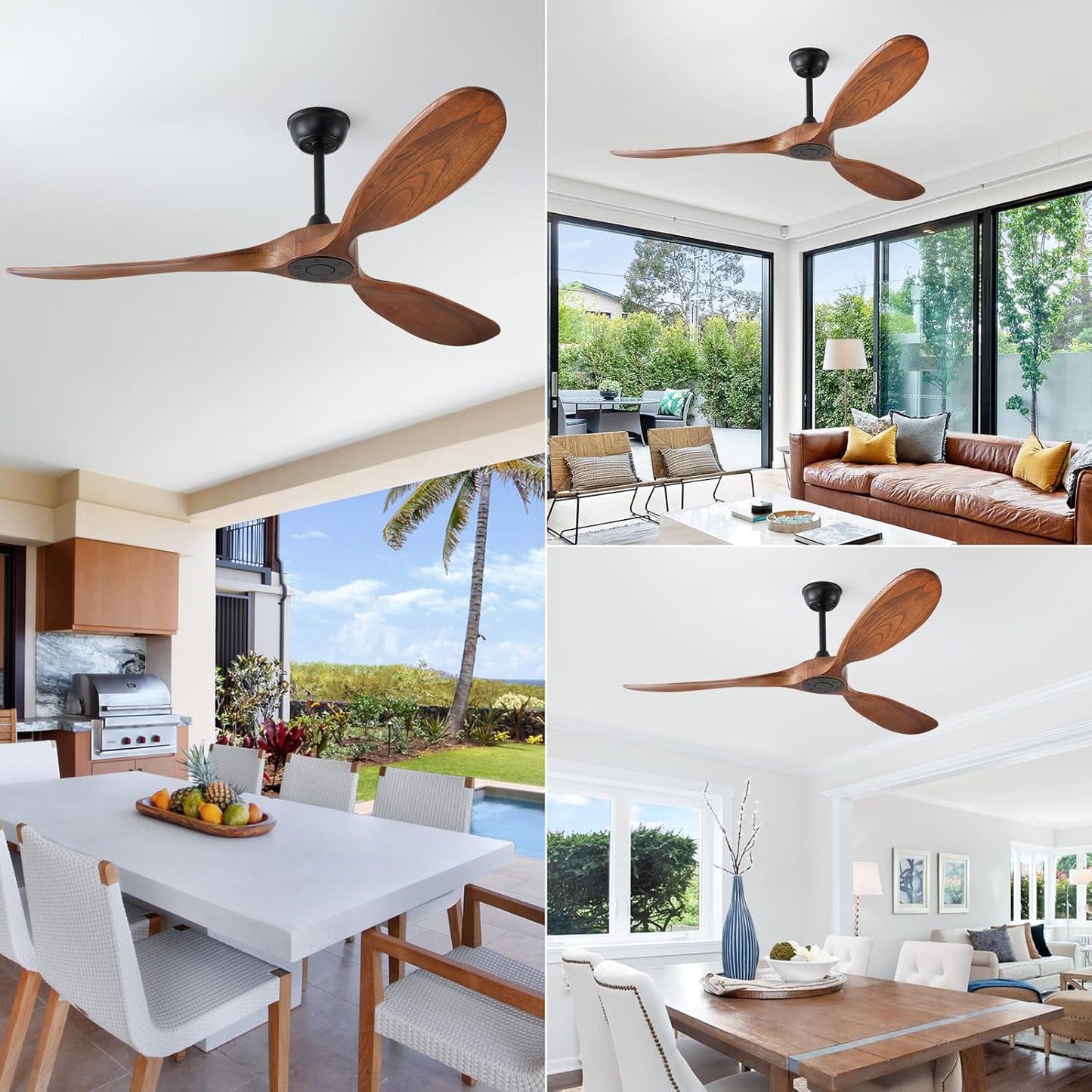 SZATOWL 60 inch Ceiling Fan Without Light, Ceiling Fan no Light with Remote Control and Quiet DC Motor, Outdoor Ceiling Fans for Patios Without