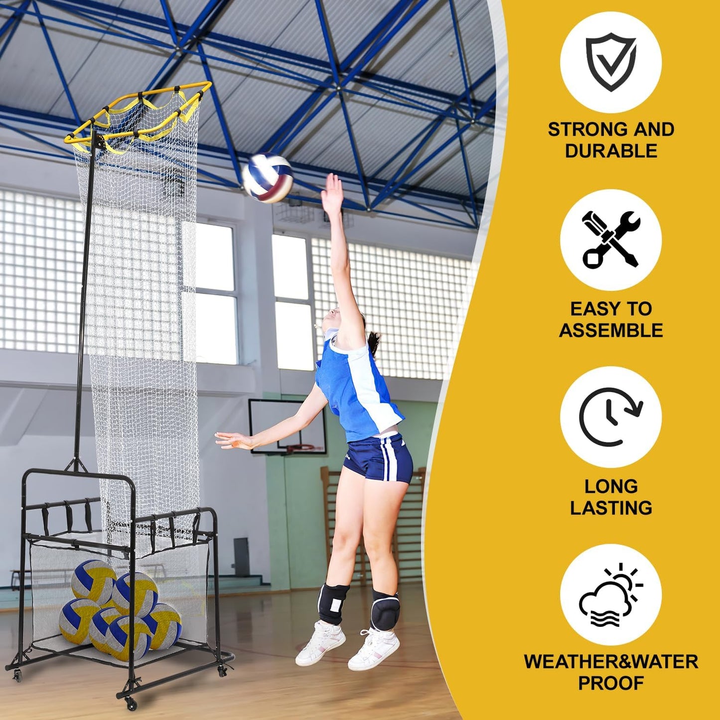 Volleyball Training Equipment Portable Volleyball Practice Net Equipment with Wheels and Ball Collection Bag