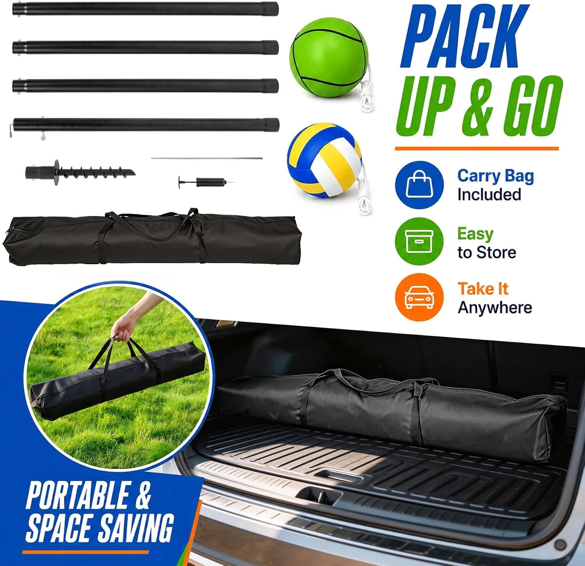 Tetherball Set, 2 Balls Included, Adjustable Pole 12 FT
