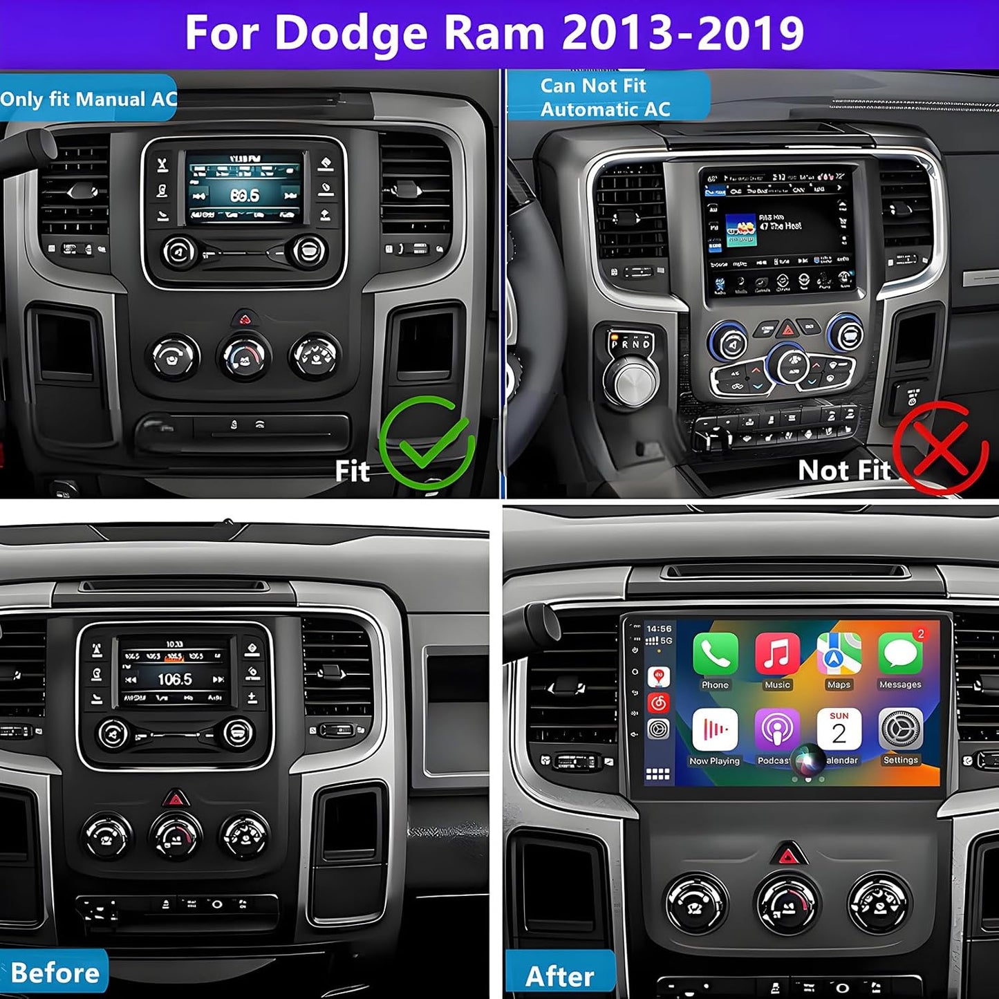 CarPlay & Andropid Auto for Dodge Ram 1500 2500 3500 Radio 2013-2019