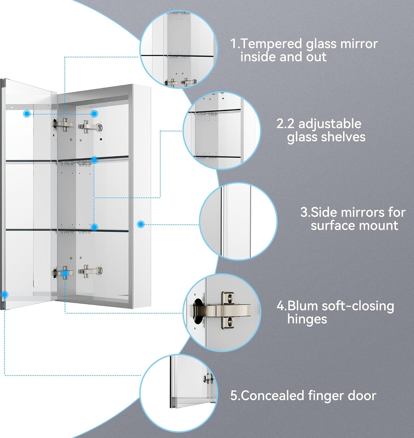 Sunrosa Medicine Cabinet with Mirror Door, 16'31.5' Bathroom Tempered Glass Mirror Cabinet,Wall-mountable and Recessed-in Mirror Cabinet, 1 Door