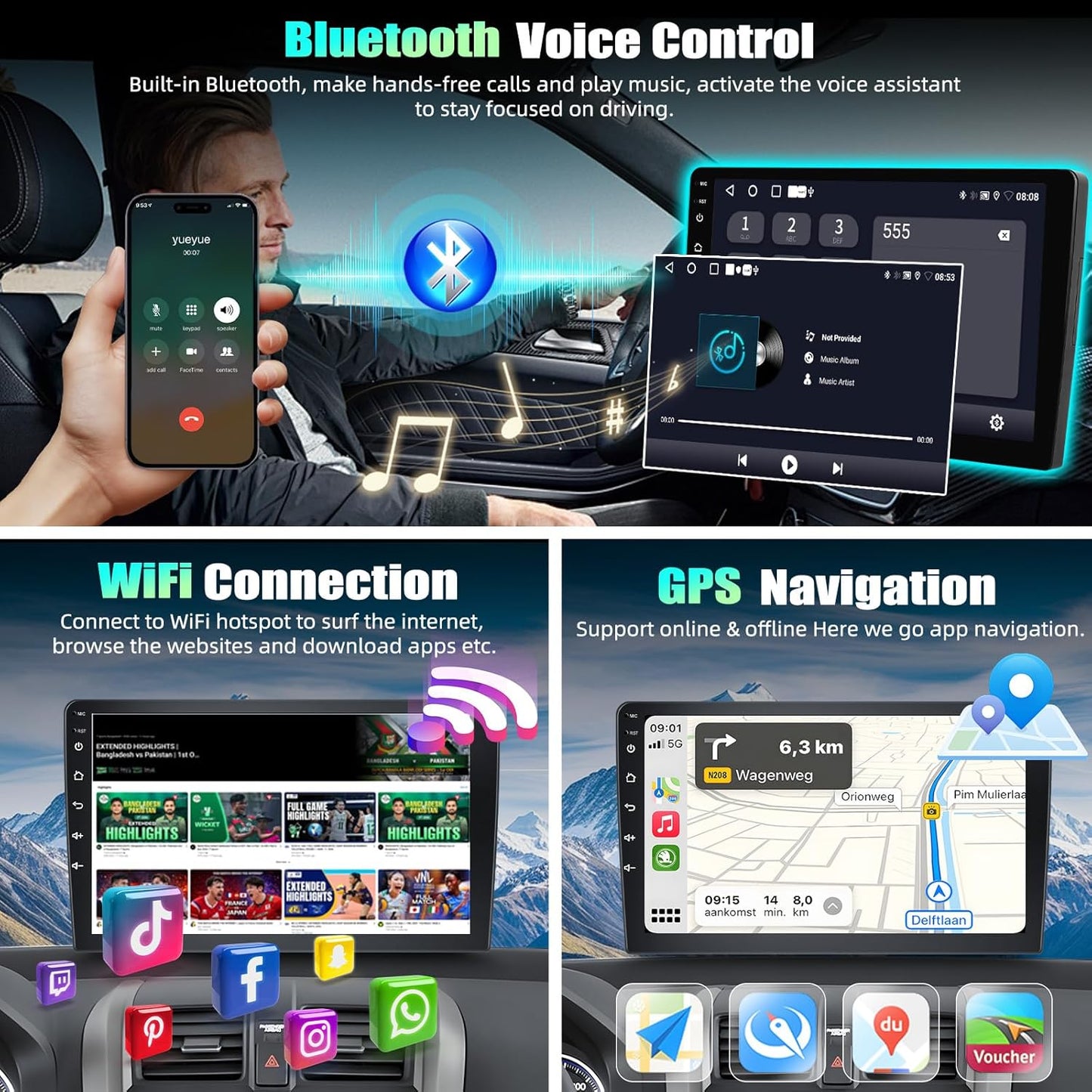 SIXTOP 2G+64G Android Car Stereo Radio for Honda CRV 2007-2011 Wireless CarPlay Android Auto 9 inch HD Touchscreen GPS Navigation Bluetooth FM/AM/RDS 26UI Mirror Link SWC EQ AHD Rear Camera Mic