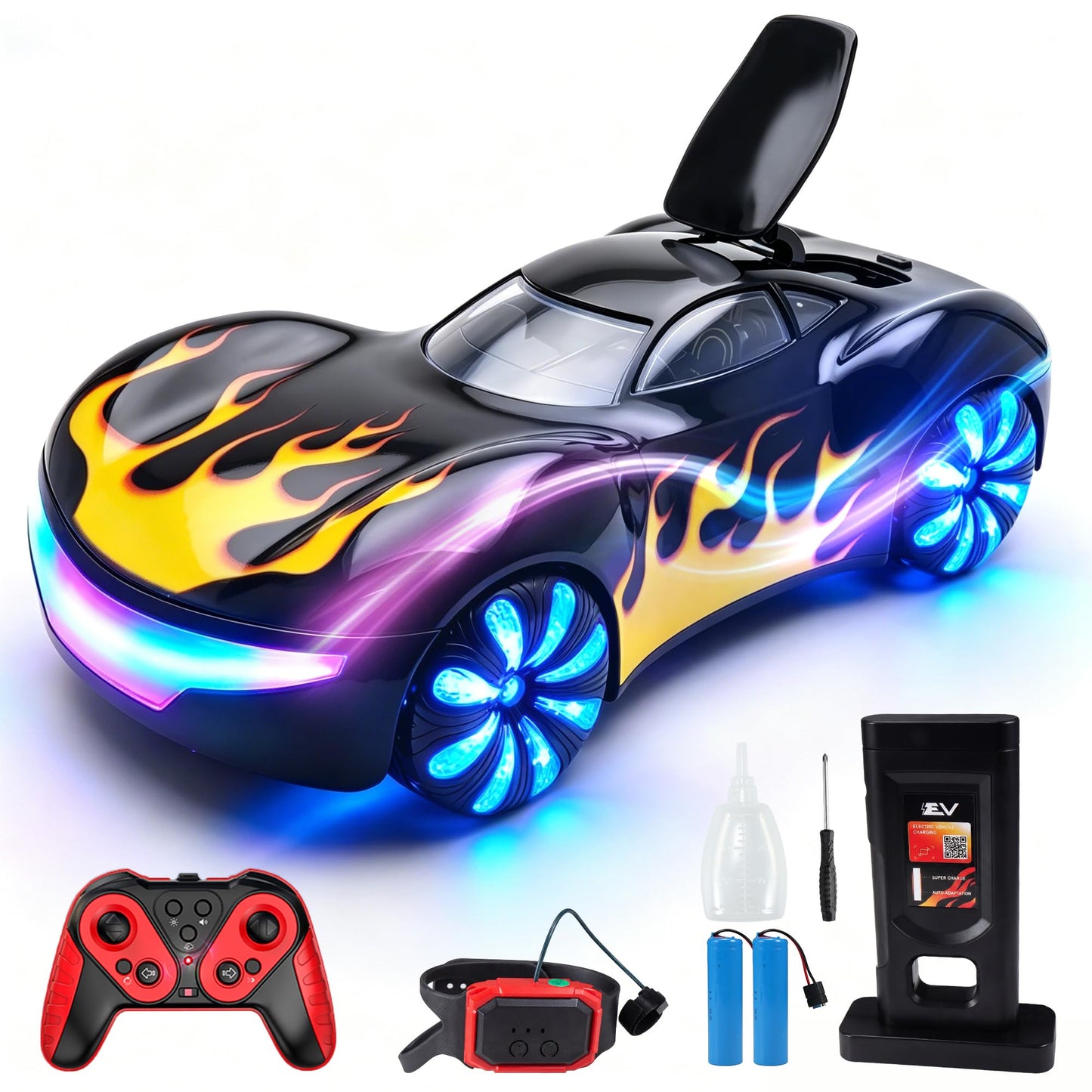 Gesture Sensing RC Stunt Car for Boys 6-12, Hand Controlled Drifting Remote Control Car with Mist Spray & LED, 2.4GHz 50 Min Play Dual Batteries, 360° Spinning, Birthday Gift for Kids, Black