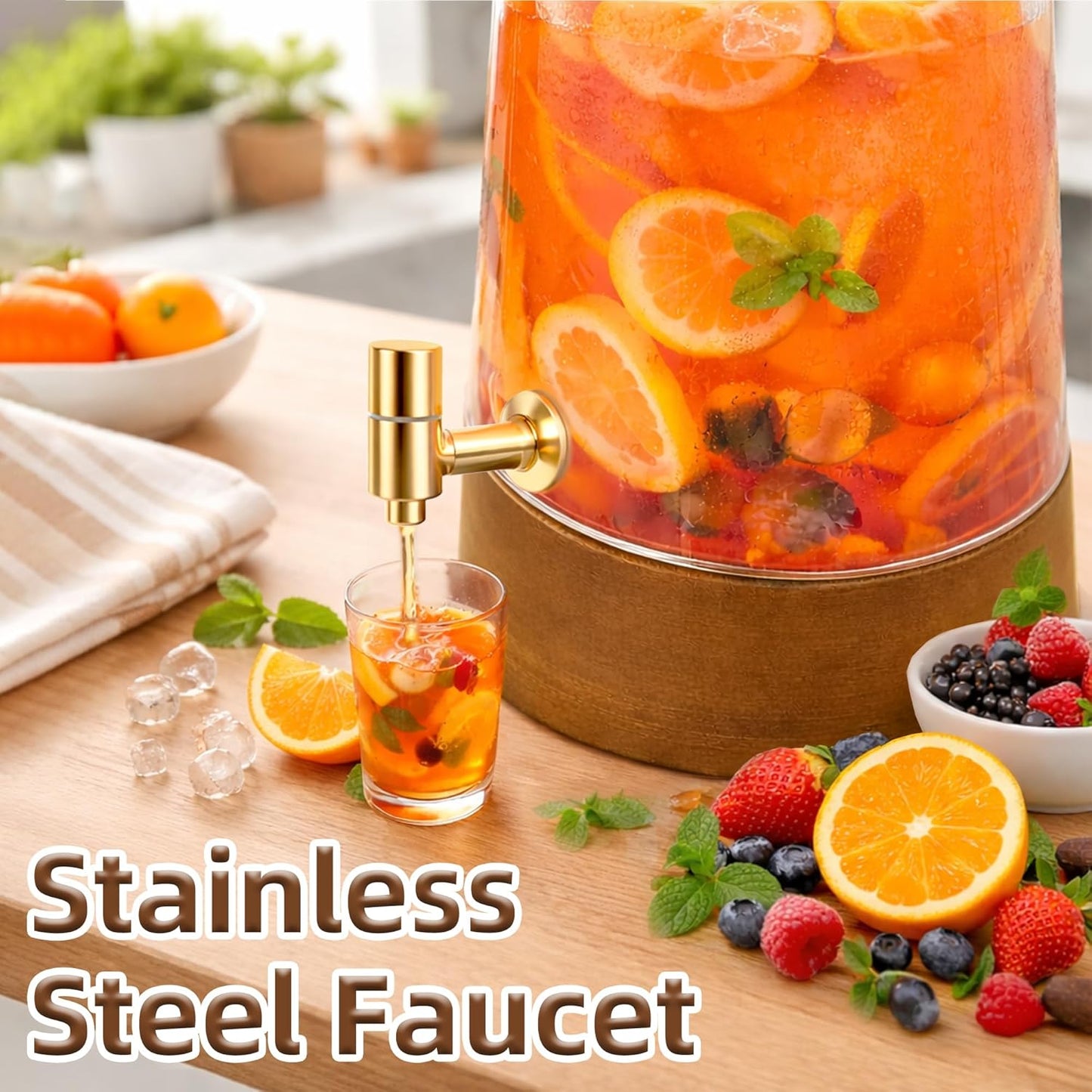 1.7 Gallon Glass Drink Dispenser, Large Glass Cold Beverage Dispensers with Faucet, Water Dispenser for Party, Bars and Home