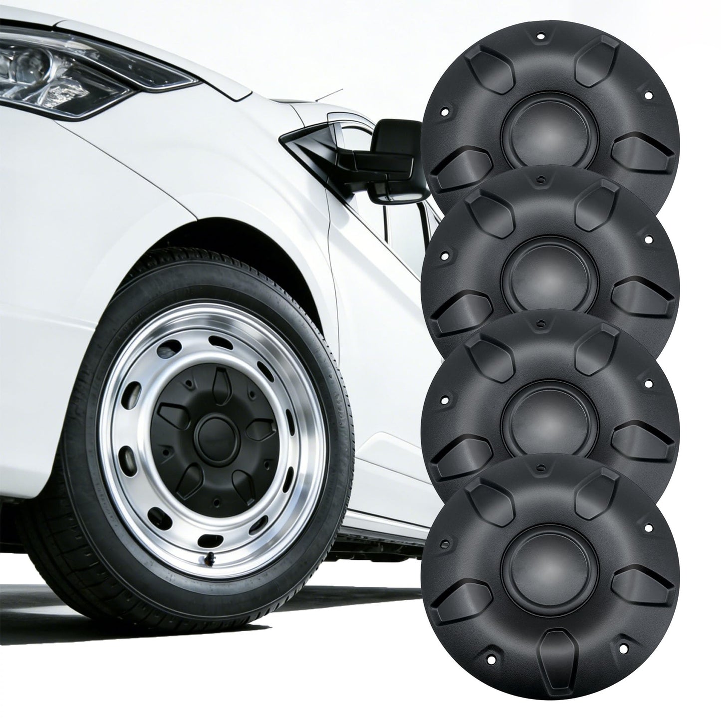 CK4Z-1130-C CK4Z1130C 16" Wheel Black Center Caps Fit for Ford Transit 150 250 350 350HD 2015-2026 Hubcaps Hub Caps Kit 4Pcs OE BK21-1130-CA BK211130CA ‎
