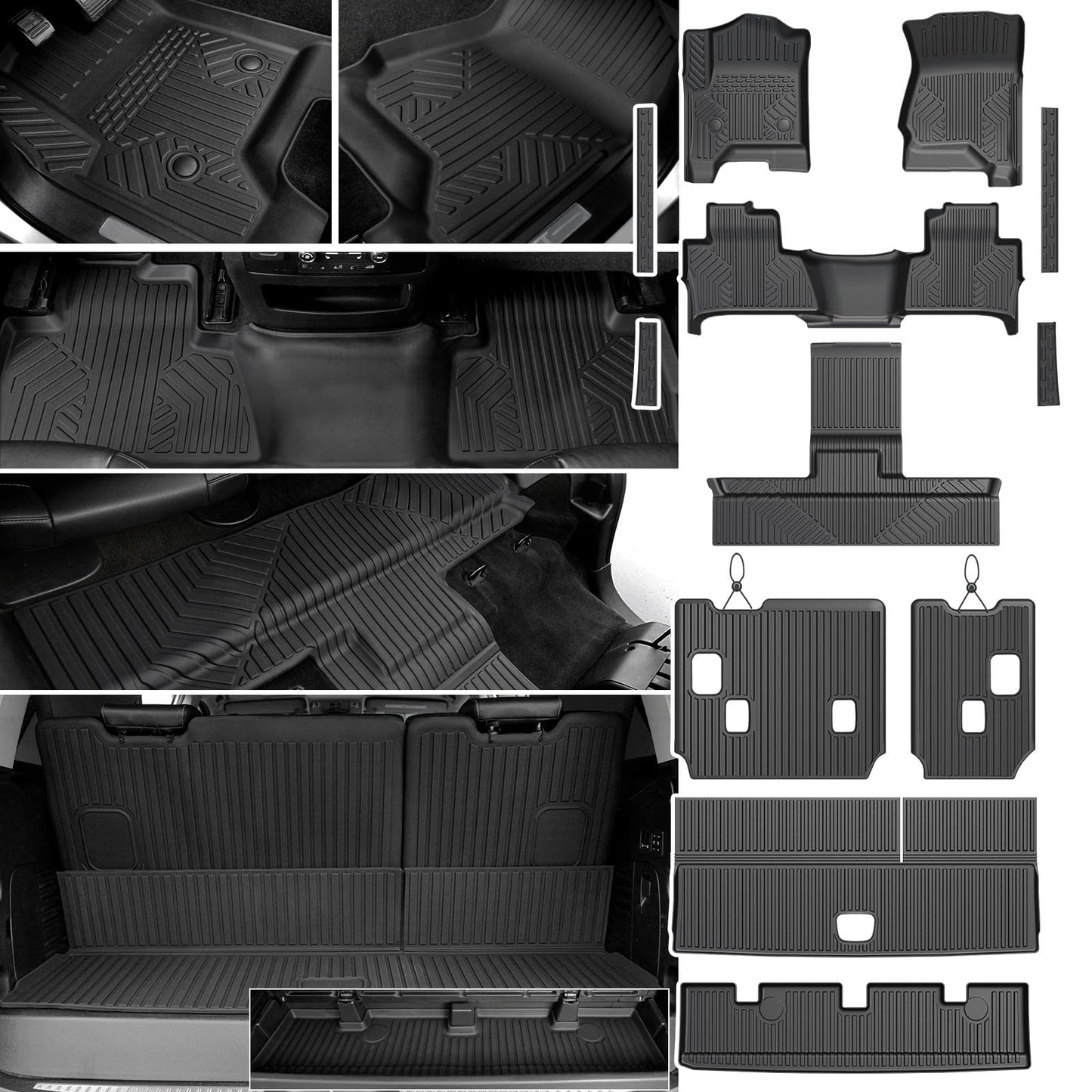 Floor Mats Set for 2015-2020 Chevrolet Chevy Tahoe/GMC Yukon 7 Seat (Not fit Yukon XL), All Weather TPE Cargo Liner Backrest Mat Trunk Mat Door Sill Guards Accessories