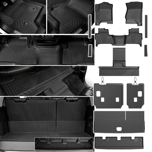 Floor Mats Set for 2015-2020 Chevrolet Chevy Tahoe/GMC Yukon 7 Seat (Not fit Yukon XL), All Weather TPE Cargo Liner Backrest Mat Trunk Mat Door Sill Guards Accessories