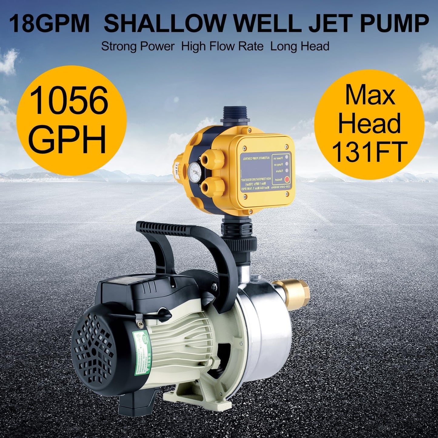 3/4HP Home Water Pressure Booster Pump 110V Electric Shallow Well Pump Self Priming Jet Pump for Lawn Shower 18GPM 1056GPH Irrigation Water G