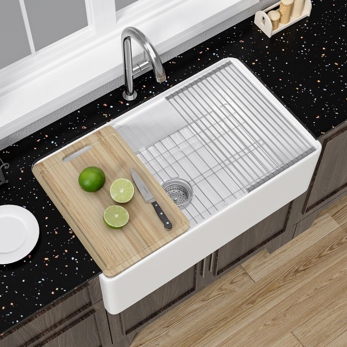 Miuara 31 x 18 Inch White Apron Front Farmhouse Workstation Kitchen Sink