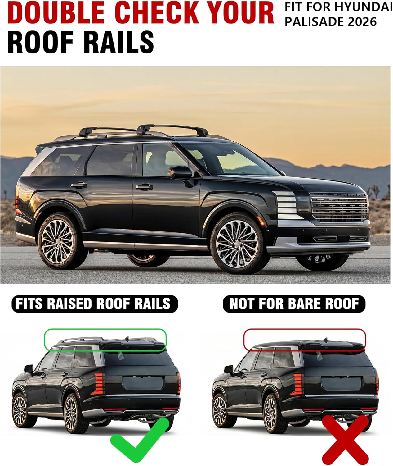 330LBS Roof Rack Cross Bars Fit for 2026 2027 Hyundai Palisade & Palisade Hybrid SEL XRT PRO Limited Calligraphy, Aluminum Cargo Bars, Aerodynamic Silent Rooftop Carrier Crossbars with Tie-Down Rings For Hyundai Palisade 2026-UP Cross Bars Kit
