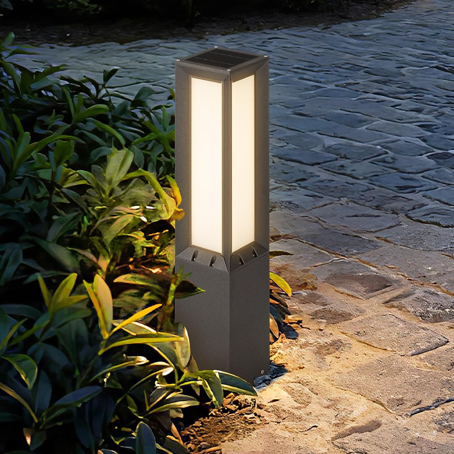 Solar Modern Pathway Light, 32' Solar Bollard Light Outdoor IP65 Waterproof Lawn Floor Lamp 3000K Luxury Aluminum Landscape Path Light