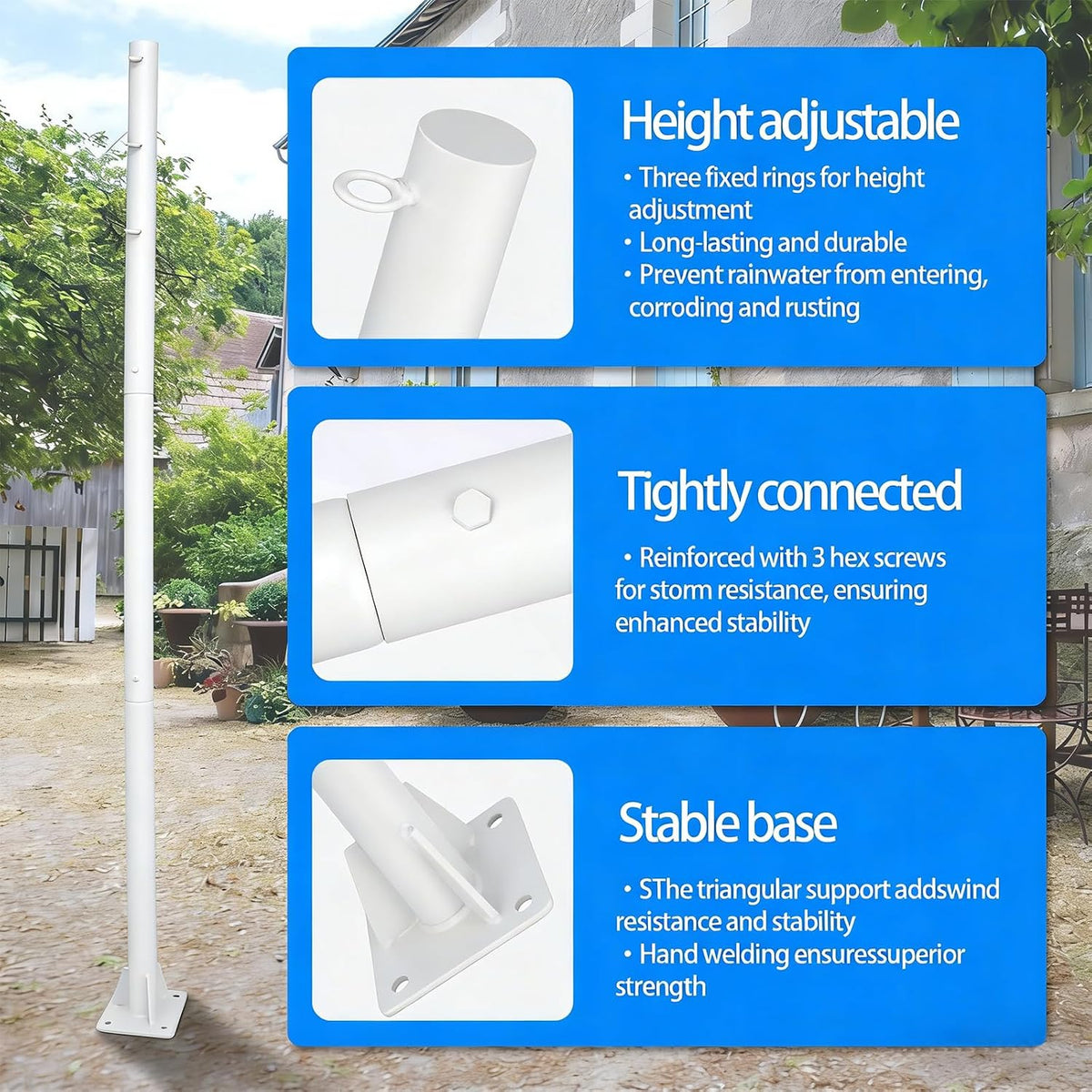 Shade Sail Poles kit, 11Ft Sun Shade Sail Poles Support Awning Canopy, Outdoor String Light Pole Post Heavy Duty Steel Post Suitable for Garden/Yard/Pool/Patio(Heavy Duty 2.4" White 1x11Ft Poles)