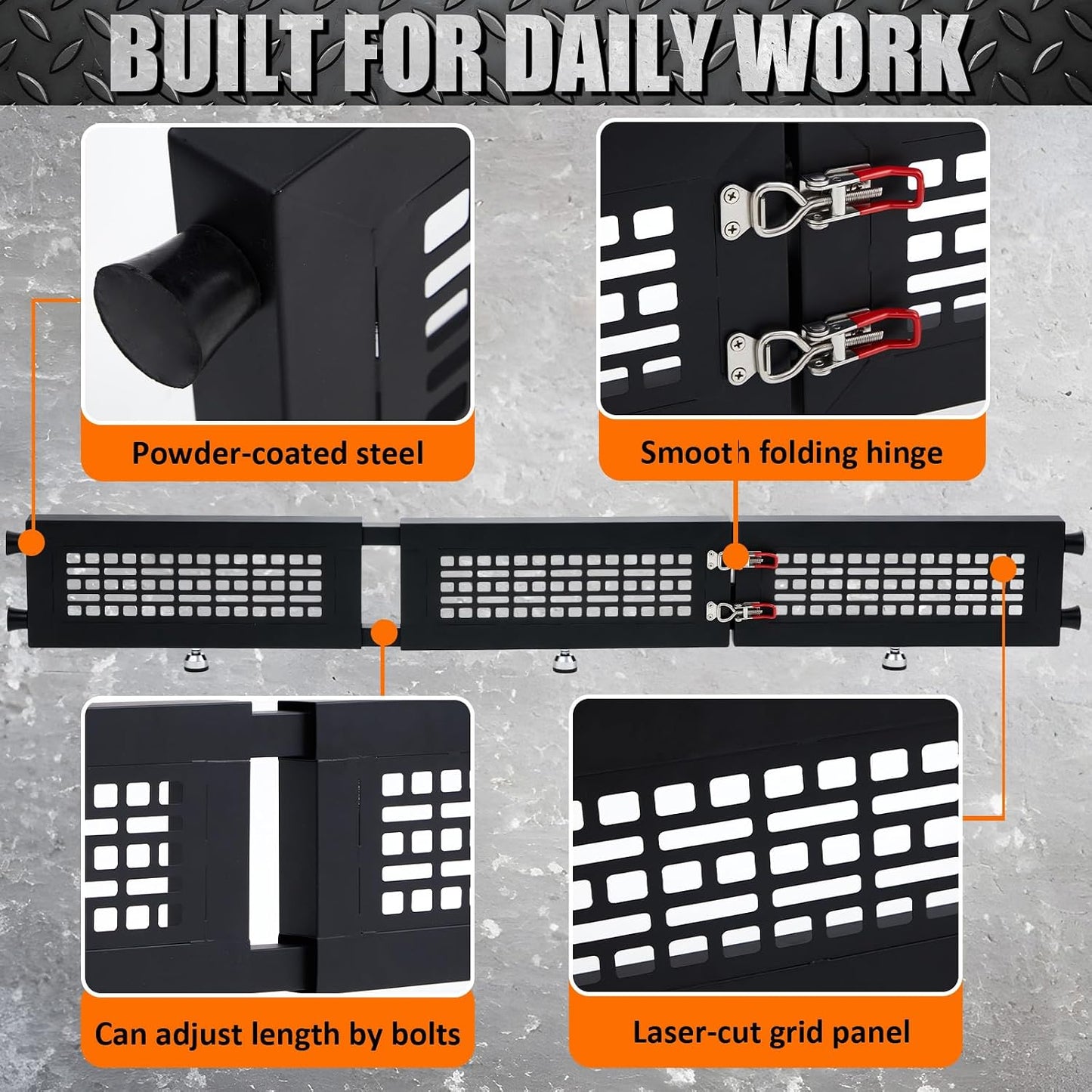 Woanger 54.7"-62.6" Adjustable Truck Bed Divider Fits Most Full Size Pickup Trucks, Foldable Carbon Steel Pickup Cargo Barrier, No Drill Truck Bed Organizer with Dense Mesh & Hook Loop Straps