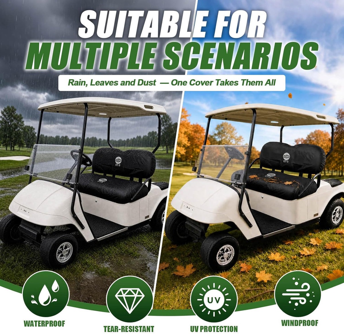NOKINS Golf Cart Seat & Waterproof Cover for EZGO TXT 1994-Up/RXV 2008-Up