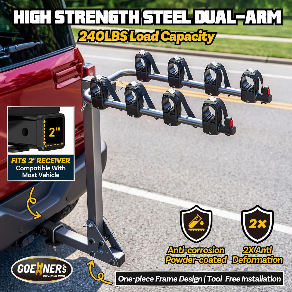 Upgrade Hitch Bike Rack Mount 4 Bikes for 2'' Receiver 240 LBS
