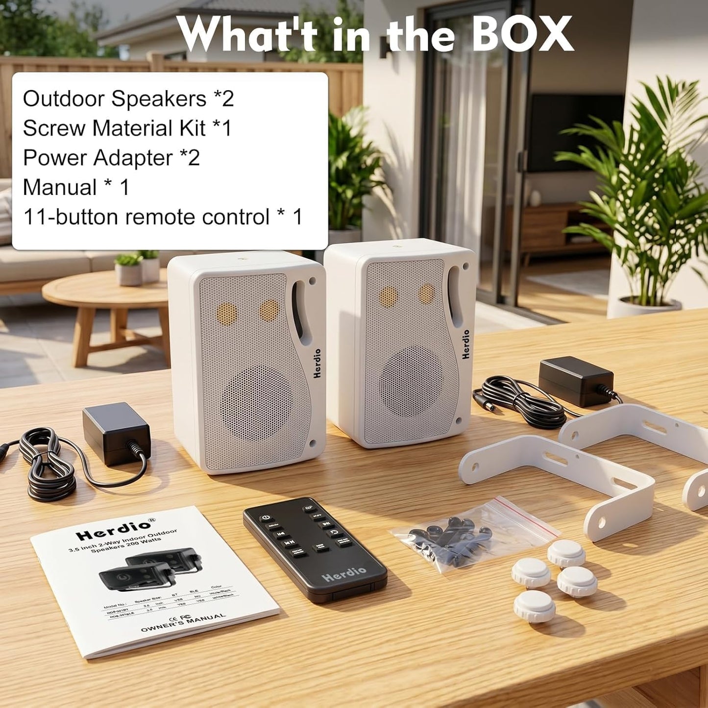 3.5" 200W Outdoor Bluetooth Speakers, IP44 Waterproof Rating and Be Able to Wireless Multi-Connection Up to 20 Units for Patio/Porch/Balcony (White, 2-Pack)