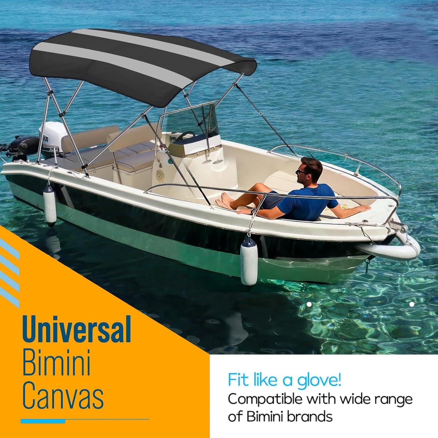 Seamander 4 Bow Bimini Top Replacement Cover, Waterproof Canvas Sun Shade Boat Canopy, Easy Install Zipper Sleeves & Light Hole Without Frame, Black/Gray 8'L 91"-96" W Black/Gray 4 Bow 8'L 91"-96" Width