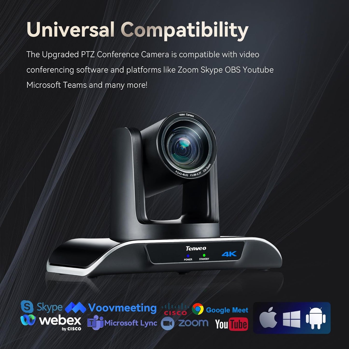 Tenveo USB PTZ Conference Camera 3X Optical Zoom USB Camera with Remote Control, for Meeting Conference Live Streaming