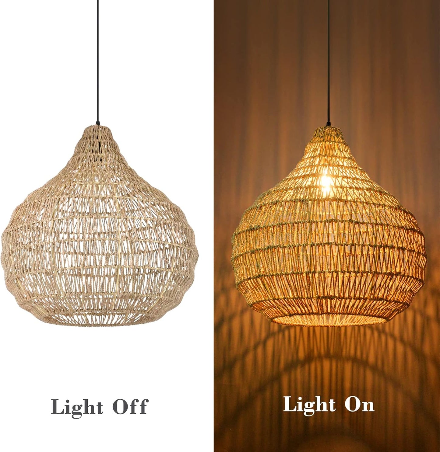 Rattan Pendant Light Fixture, Wicker Chandelier Boho Basket Lampshade Ceiling Lighting