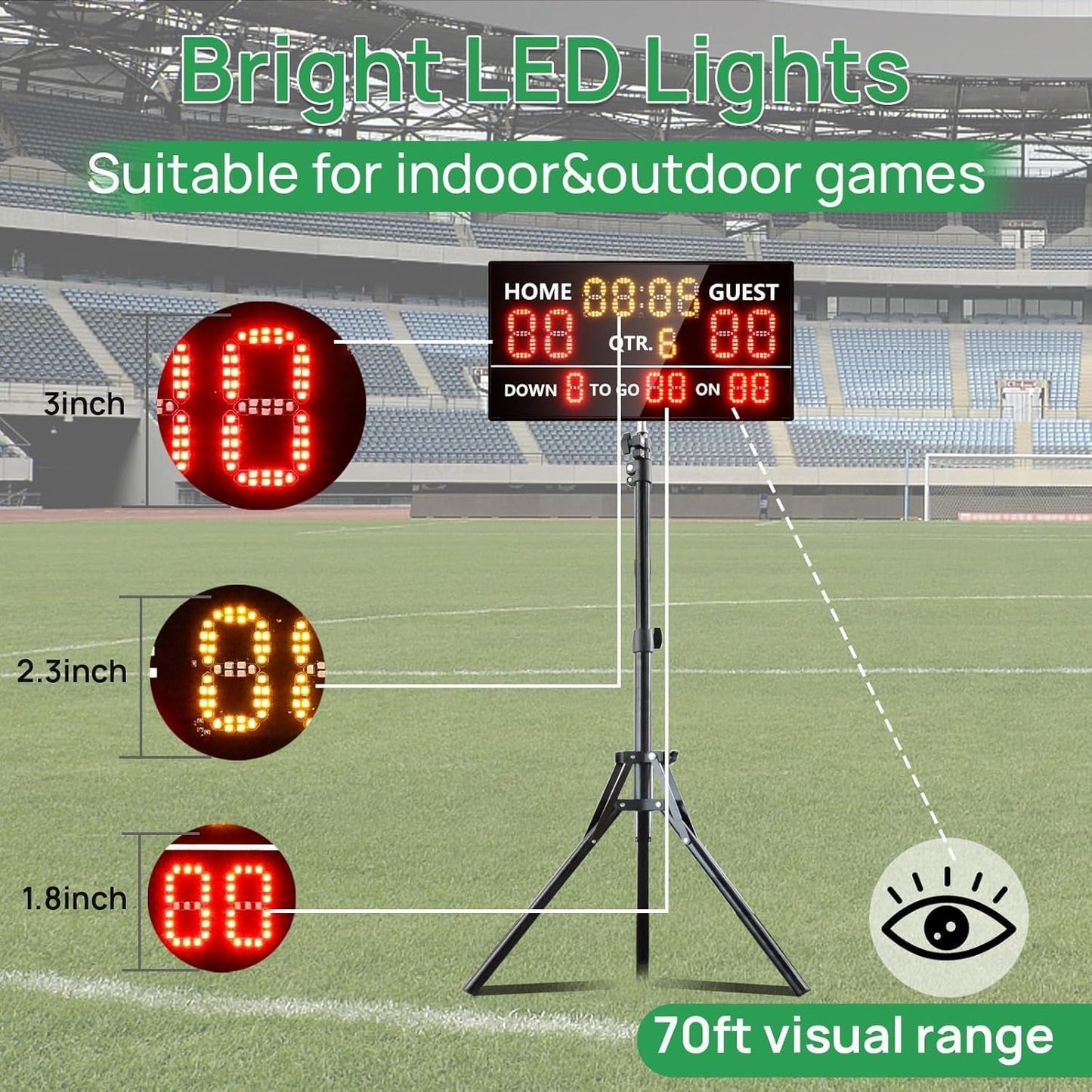 YZ LED Portable Football Scoreboard, Rechargeable Wireless Digital Scoreboard with Remote