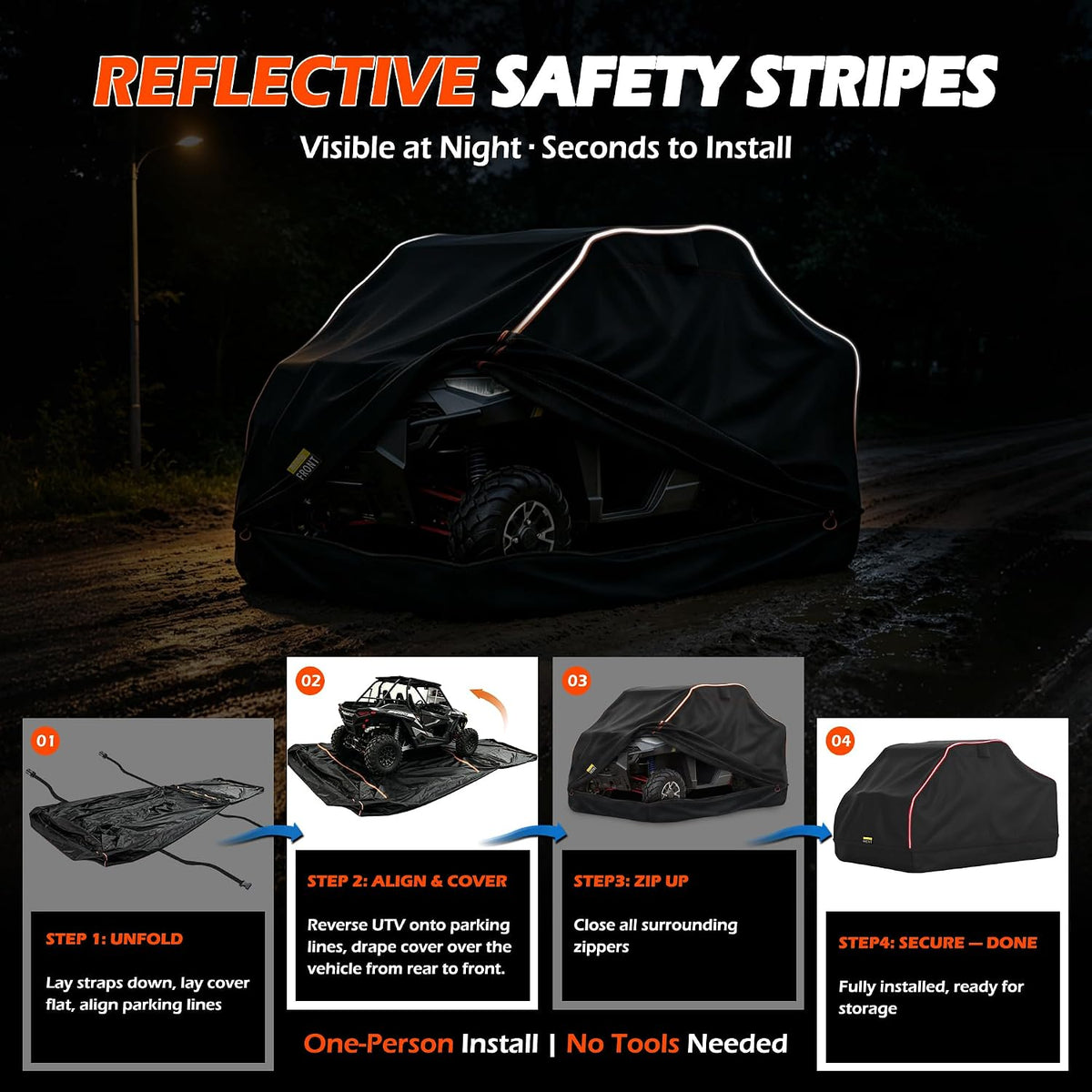 Full Enclosed UTV Cover, 420D Oxford with 600D Reinforced Bottom, Waterproof All-Weather Storage Cover for Most 4-6 Seat Mid-to-Large UTVs, 165"x83"x81"