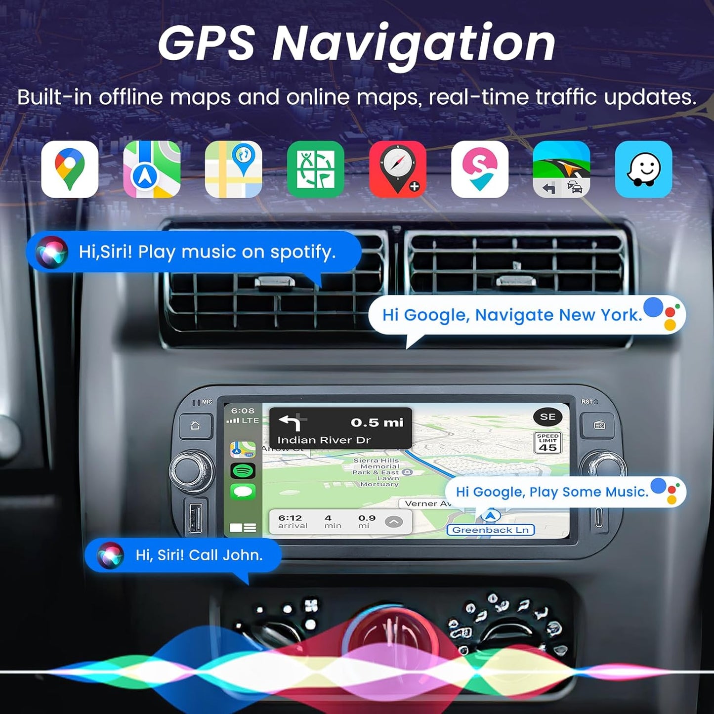Car Stereo Radio for Dodge Ram 1500 2500 3500 2002-2005: 6.8 Inch 1280x800 IPS Touch Screen Wireless CarPlay Android Auto GPS 5G WiFi SWC 1080P Backup Camera Bluetooth FM/RDS