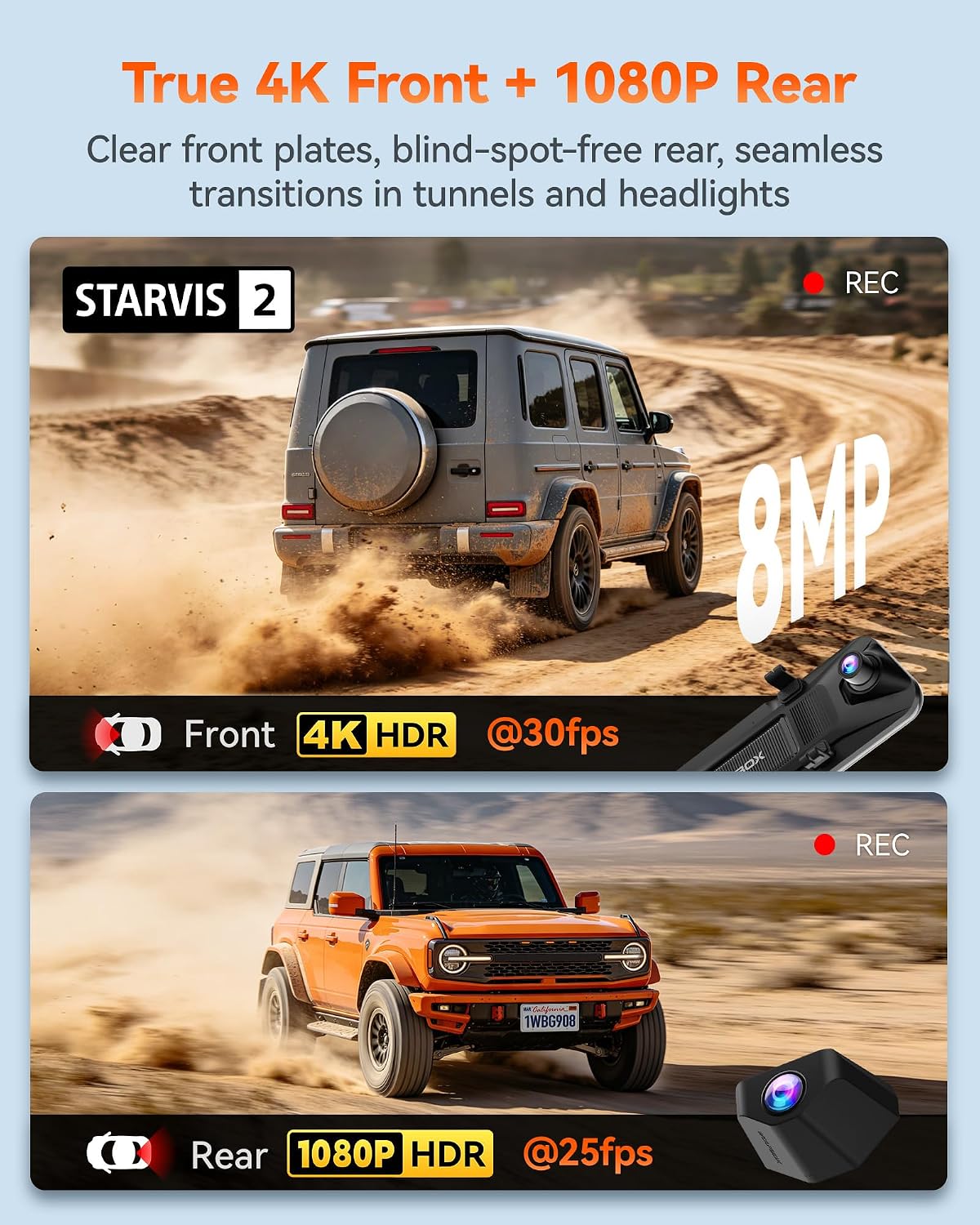 WOLFBOX G900 Core 12" 4K Mirror Dash Cam, 8MP STARVIS 2 IMX678 Night Vision G900 Core-128GB SD Card