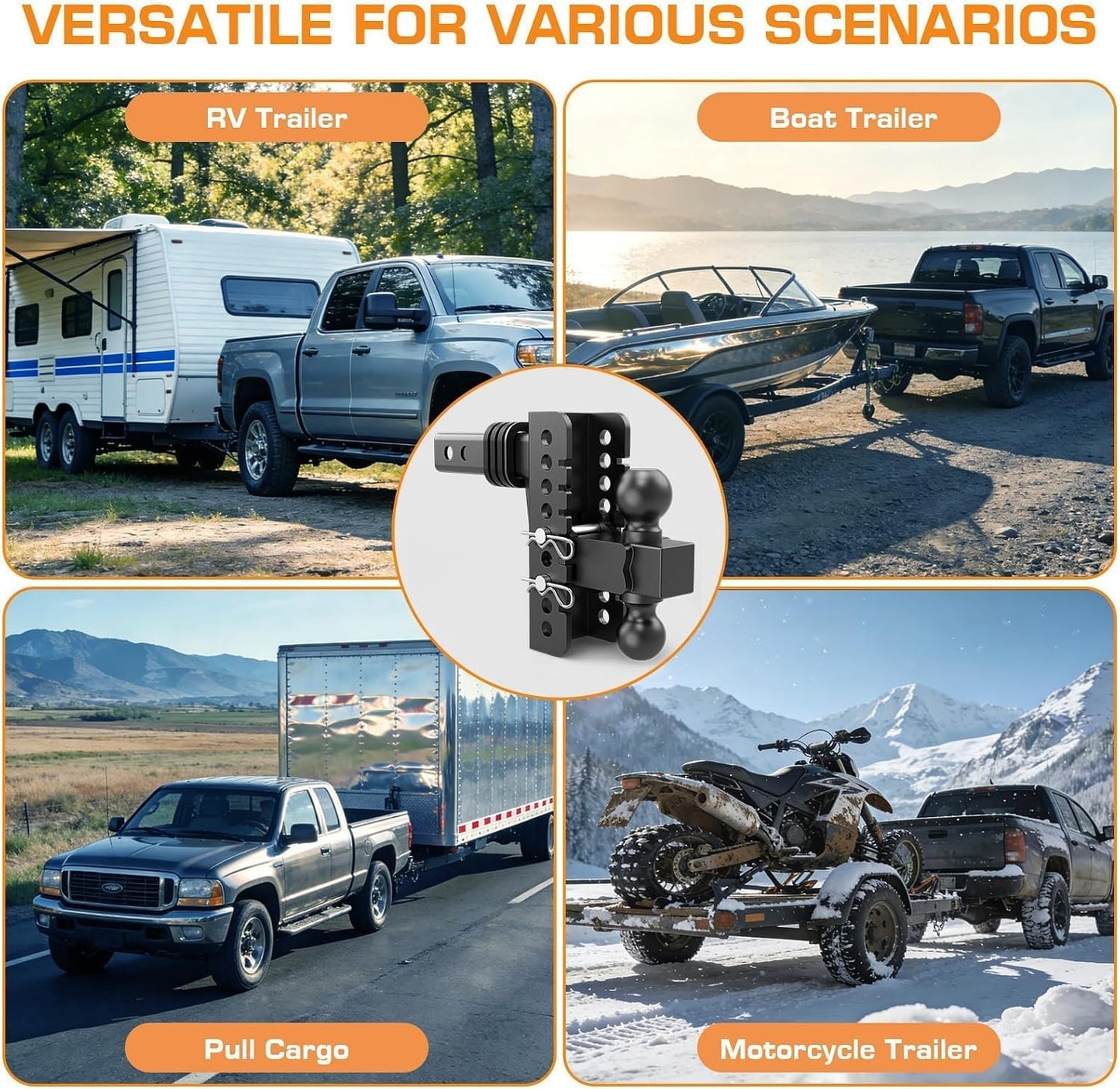 Adjustable Trailer Hitch,Upgraded 8'' Drop Hitch for 2 ''Receiver | Adjustable Tow Hitch with 2" & 2-5/16" Balls, Heavy Duty Truck Hitches for RV, Boat,Cargo,Slot-Fit Design, 22000 LBS GTW