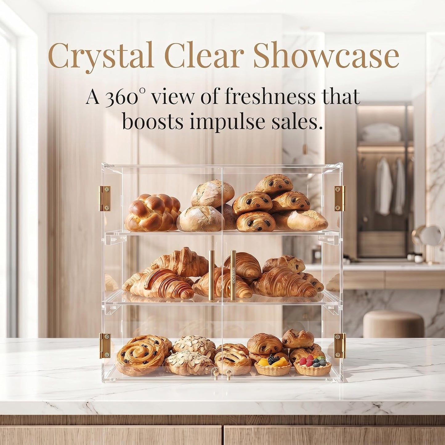 3-Tier Acrylic Bakery Display Case with Removable Trays, Clear Pastry Cabinet Countertop Bread Storage Box for Kitchen Bakery Shop – Ideal for Bread, Bagels, Donuts, Desserts