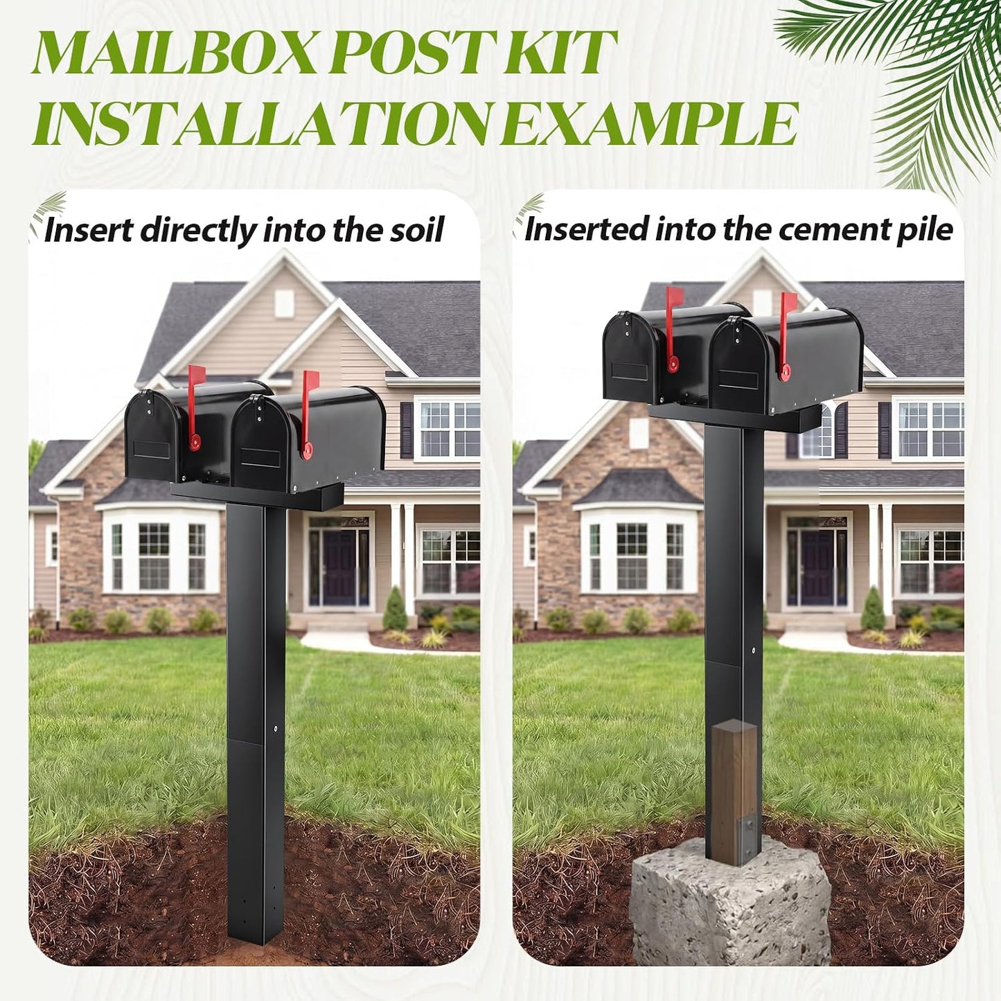 Colingmill Double Mailbox Post for Outside, 43 x 3.9 x 3.9 Inch Galvanized Steel Heavy Duty Post for 2 Mailboxes, Weather-Resistant and Mountable Black Stand for Homes(Mailbox Not Included)