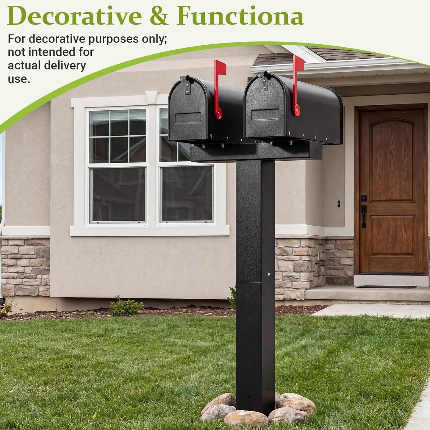 Colingmill Double Mailbox Post for Outside, 43 x 3.9 x 3.9 Inch Galvanized Steel Heavy Duty Post for 2 Mailboxes, Weather-Resistant and Mountable Black Stand for Homes(Mailbox Not Included)