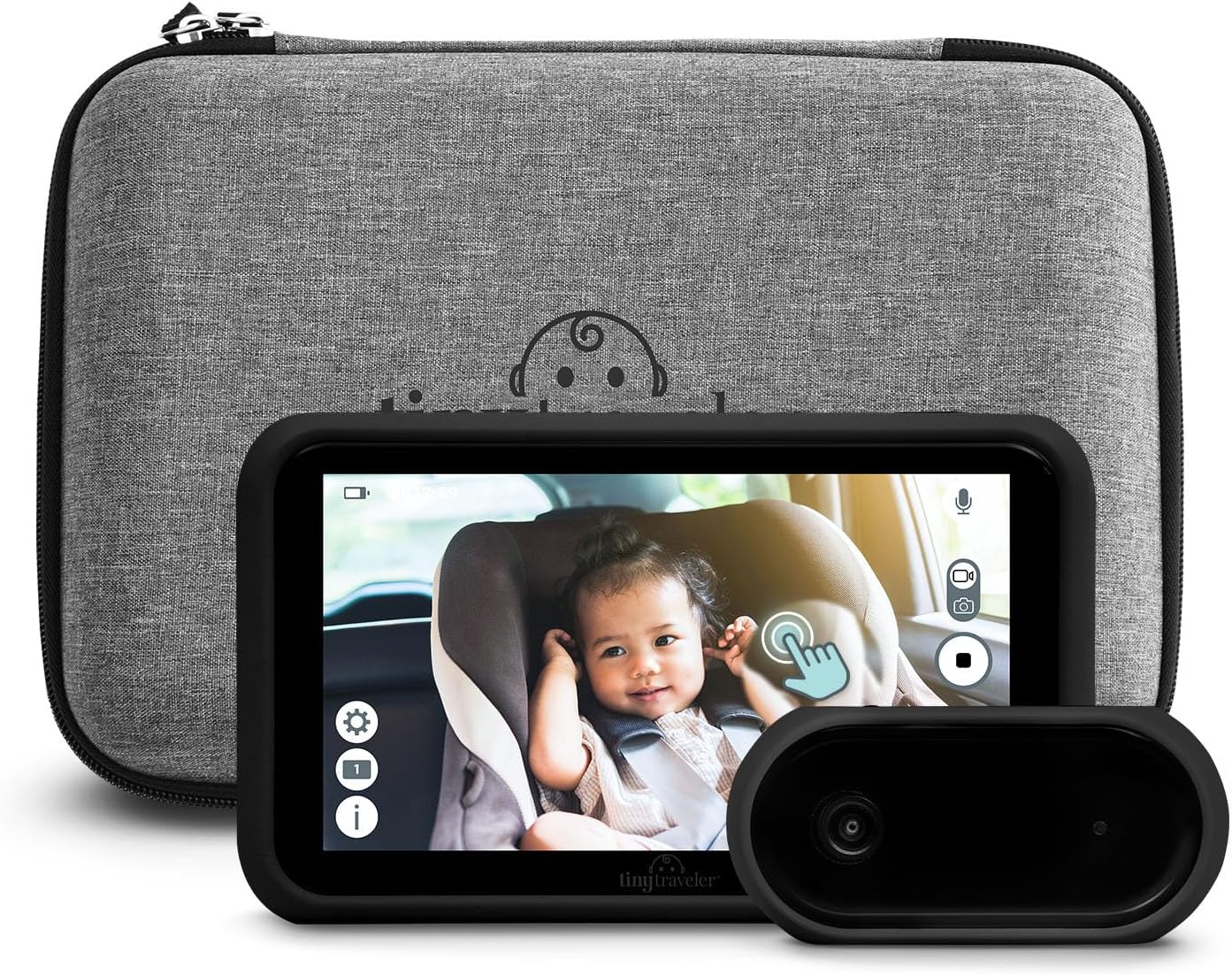 Tiny Traveler | Portable Video Baby Monitoring System with Travel Kit, View Kid in Rear Facing Seat, Night Vision HD 720p 5' Touchscreen, Battery