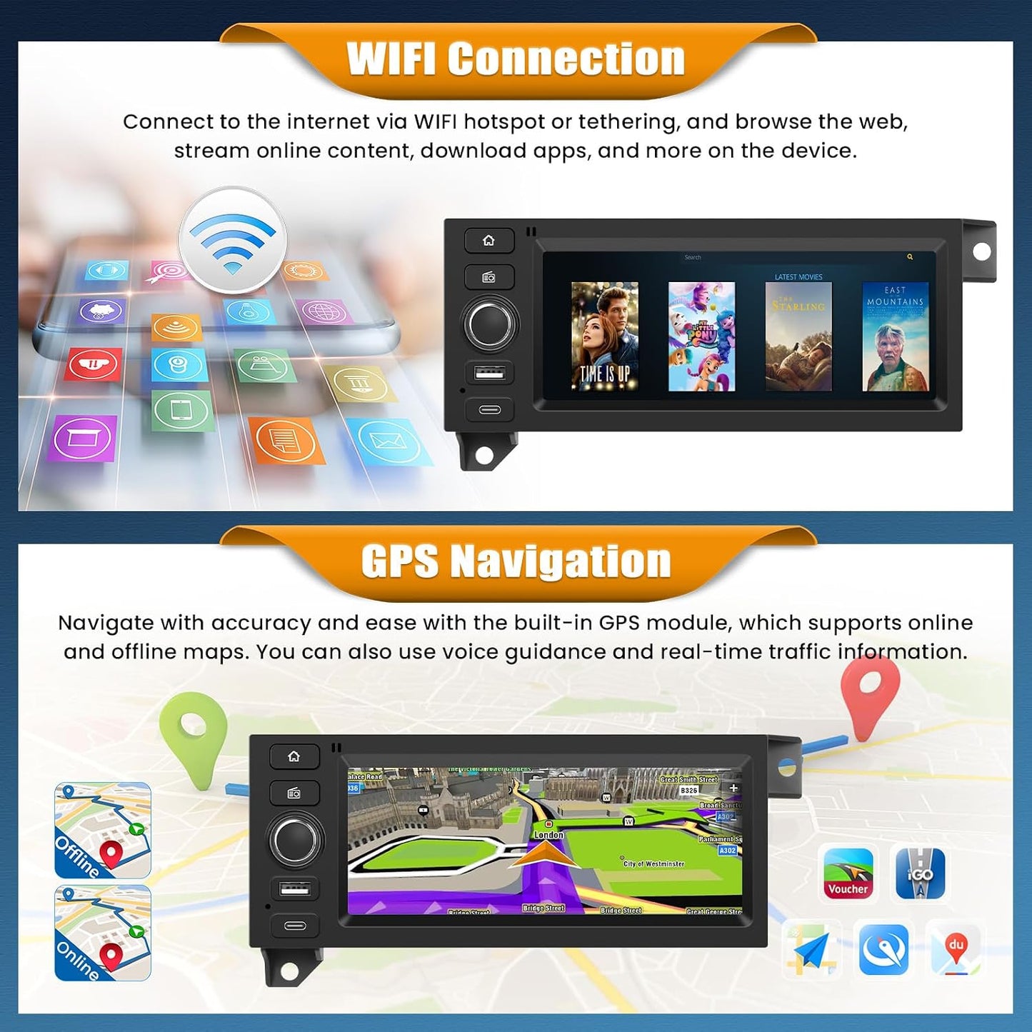 4+64G 8 Core Android 15 Car Radio Stereo for Dodge Ram 1500/2500/3500 1994-2002,Jeep Wrangler 1997-2002,Cherokee 1997-2001with Wireless Carplay,6.86" Touchscreen Car Radio with WiFi,GPS,BT,FM RDS