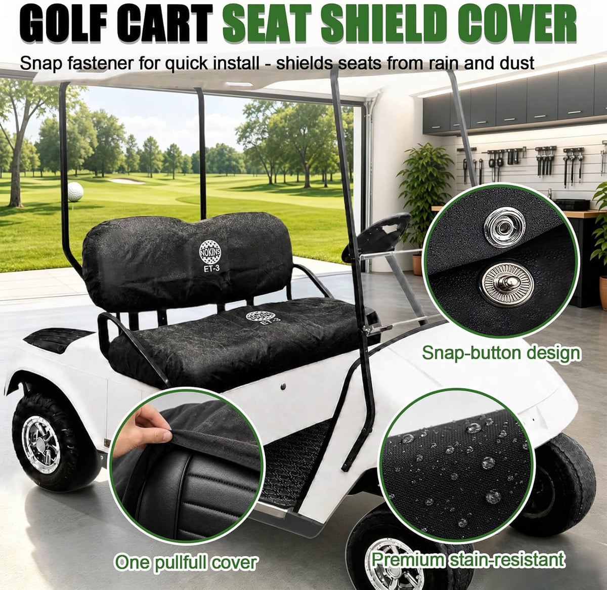 NOKINS Golf Cart Seat & Waterproof Cover for EZGO TXT 1994-Up/RXV 2008-Up