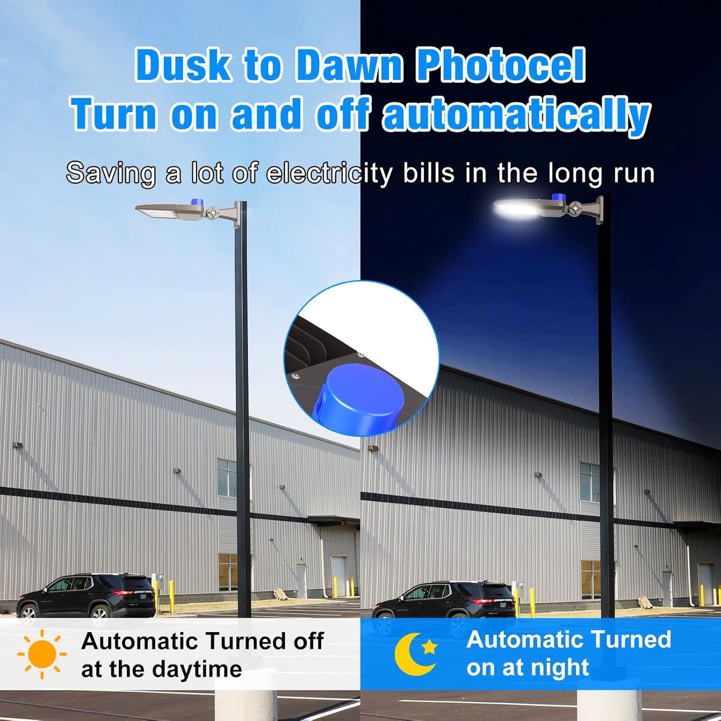 300W LED Parking Lot Lights Adjustable Arm Mount with Photocell 120-277V Waterproof IP66 42000LM 5000K Outdoor