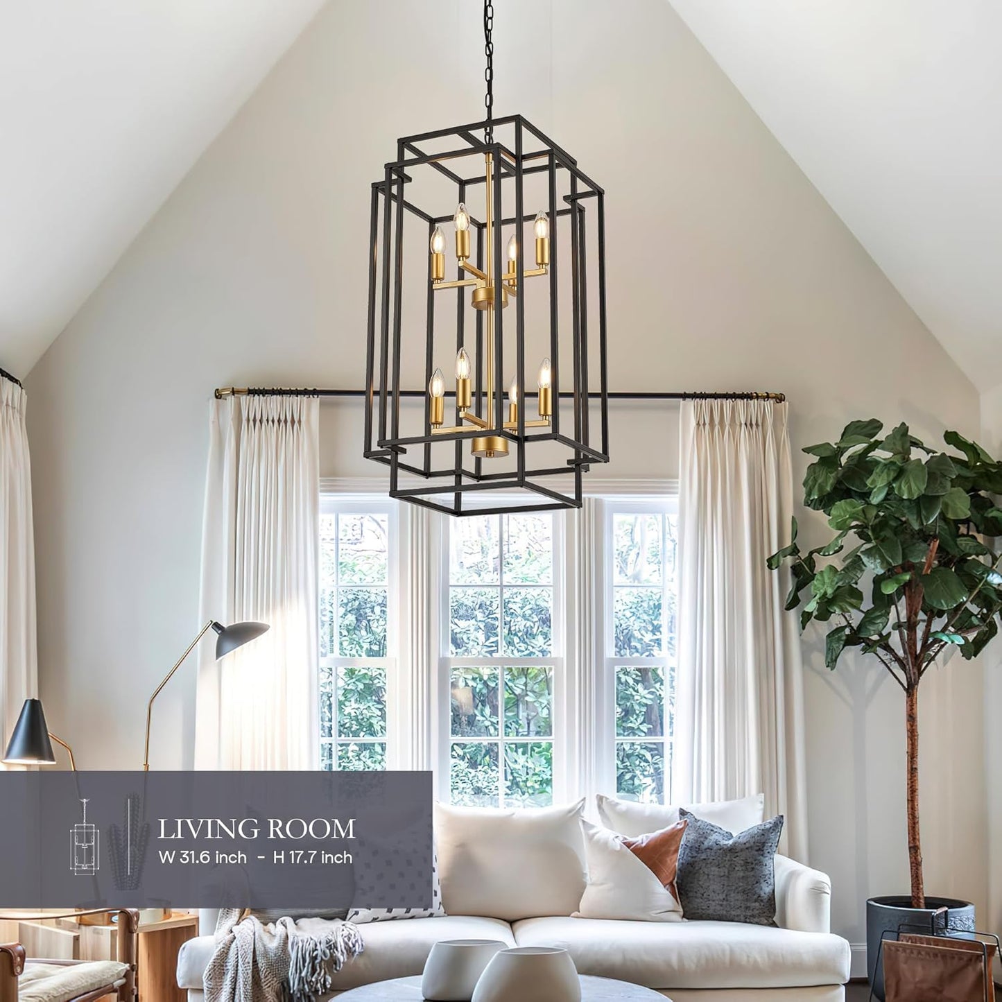 8-Light Lantern Tiered Pendant Light Fixtures, Black Metal Farmhouse Chandelier Hall Foyer Hanging Chandelier for Kitchen Island Dining Room Living